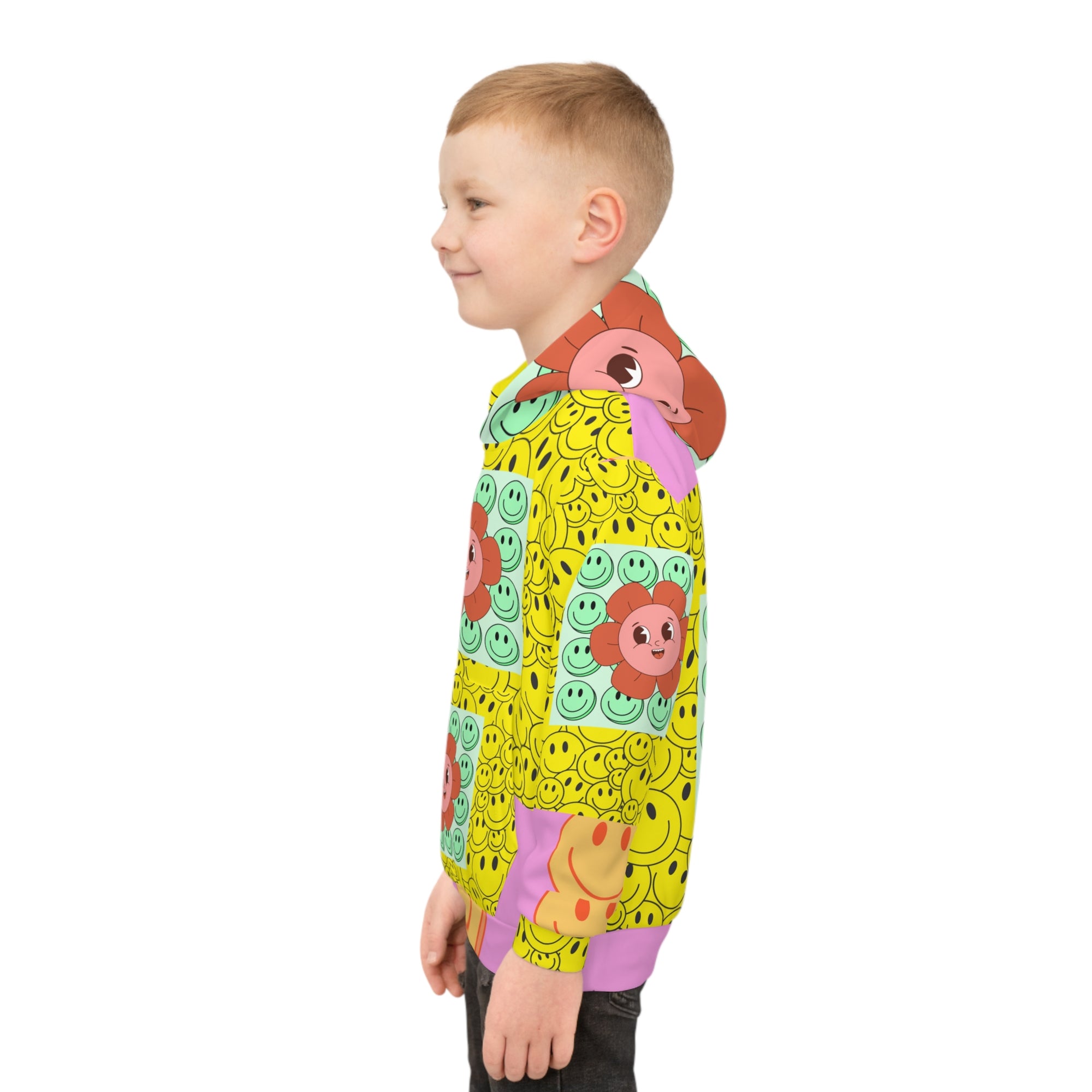 Vibrant Floral Smiley Children's Hoodie, Cute Kids Sweatshirt, Gift for Birthdays, Playdates, Summer Vibes, Fun Fashion