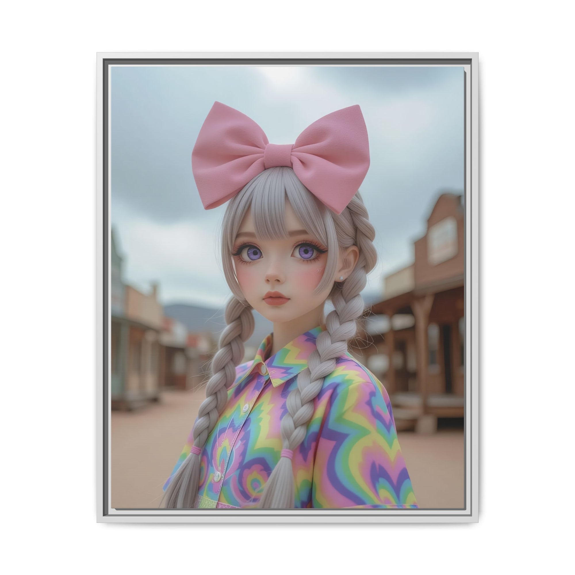 Kawaii Girl Limited Edition Colorful Framed Art Print, Whimsical Wall Decor, Gift for Her, Cute Home Decor, Kids Room Wall Art, Boho Aesthetic