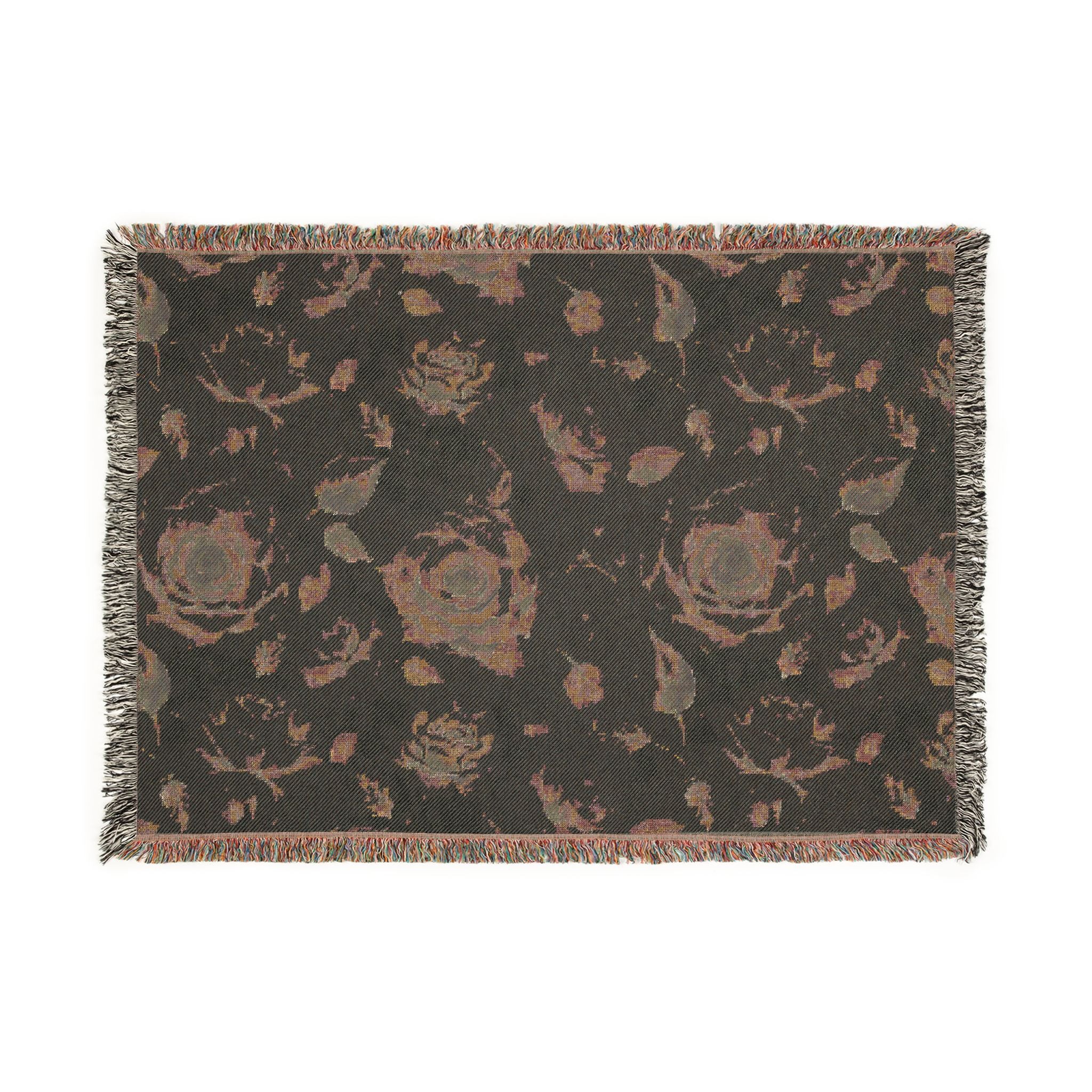 Blue Roses Floral Woven Blanket — Reversible Vintage Rose Throw for Living Room & Bedroom