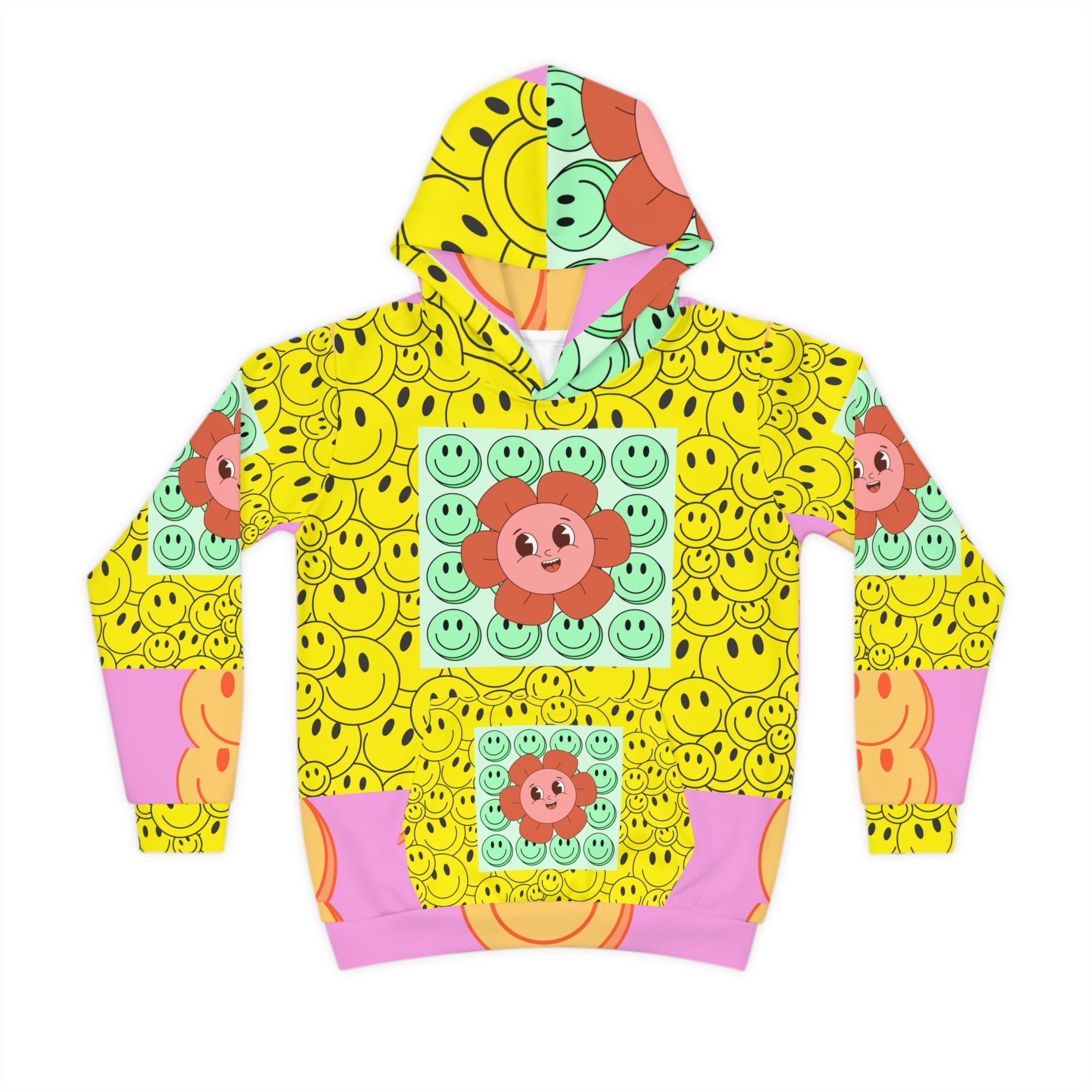 Vibrant Floral Smiley Children's Hoodie, Cute Kids Sweatshirt, Gift for Birthdays, Playdates, Summer Vibes, Fun Fashion