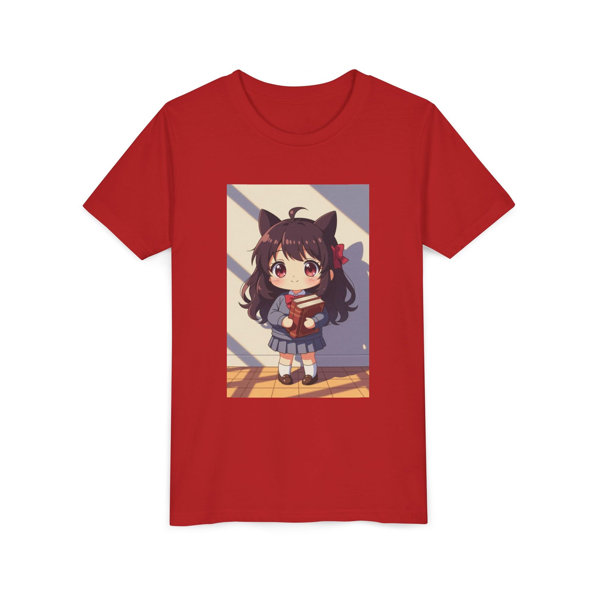 Bunny Bookworm Adventures: The Cute Anime Cat Girl Youth Tee, Kawaii T-Shirt, Teen Fashion, Gift for Anime Lovers, Summer Outfit, Playful Casual Wear