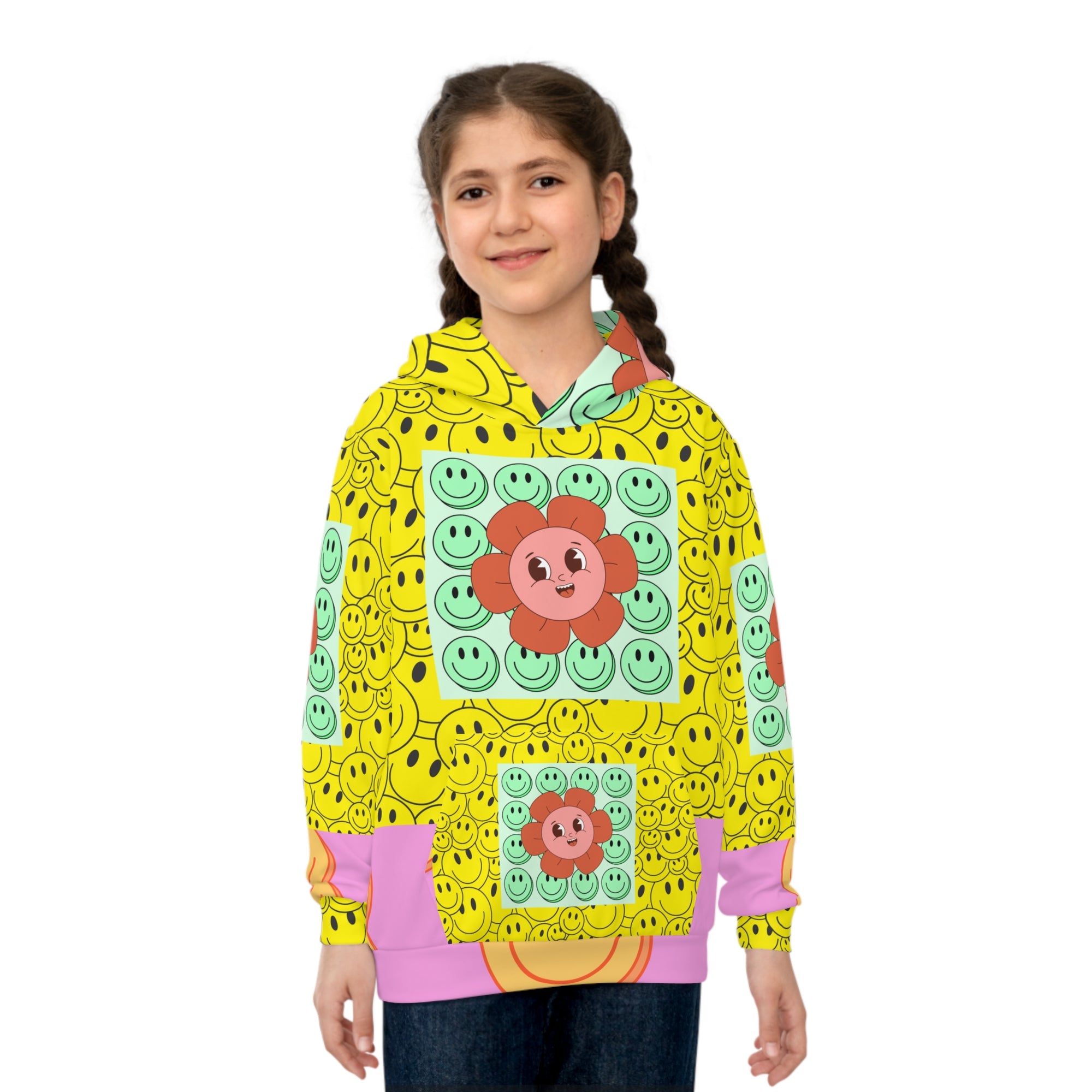 Vibrant Floral Smiley Children's Hoodie, Cute Kids Sweatshirt, Gift for Birthdays, Playdates, Summer Vibes, Fun Fashion