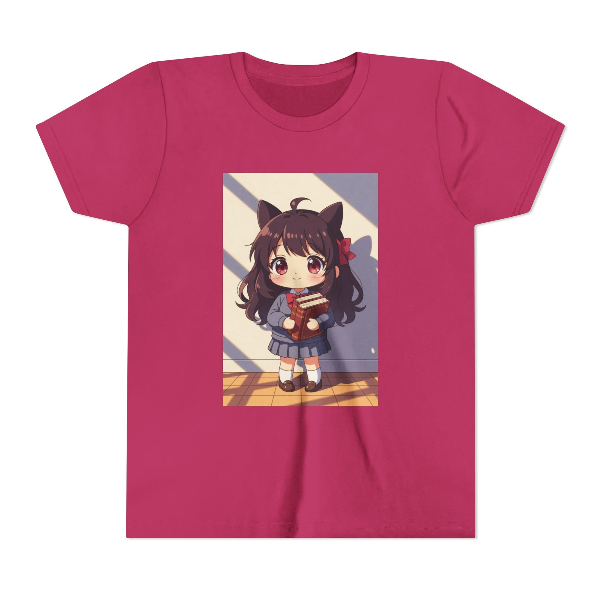 Bunny Bookworm Adventures: The Cute Anime Cat Girl Youth Tee, Kawaii T-Shirt, Teen Fashion, Gift for Anime Lovers, Summer Outfit, Playful Casual Wear