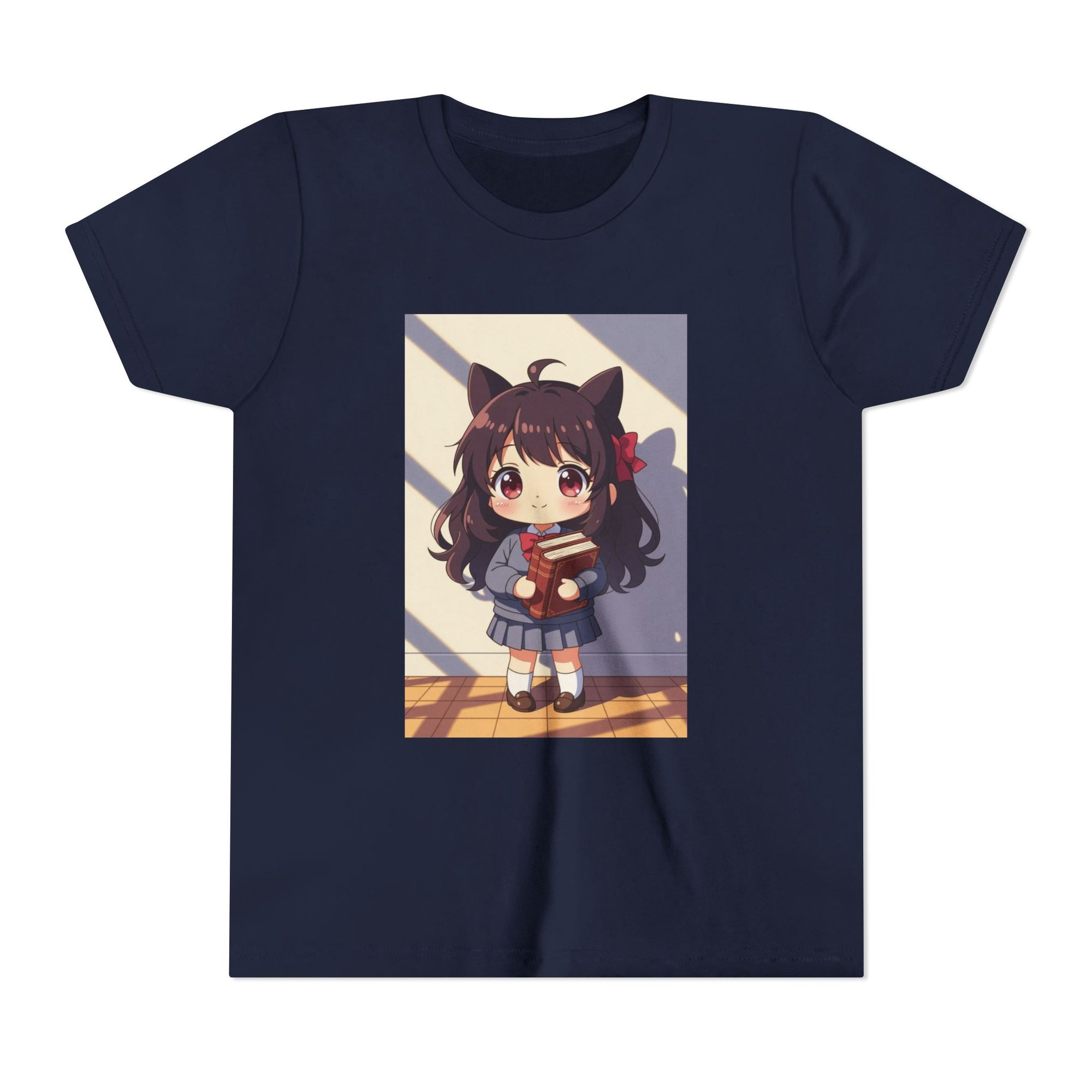 Bunny Bookworm Adventures: The Cute Anime Cat Girl Youth Tee, Kawaii T-Shirt, Teen Fashion, Gift for Anime Lovers, Summer Outfit, Playful Casual Wear