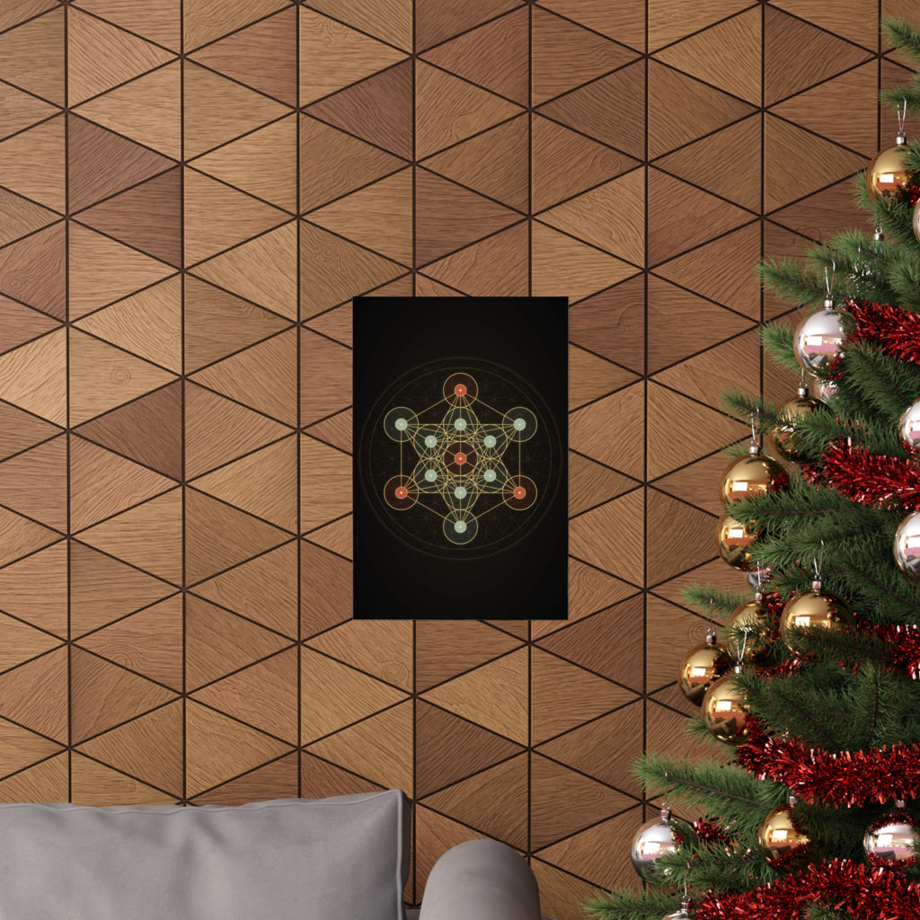 Metatron's Cube Poster, Sacred Geometry Wall Art, Gold Flower of Life Print, Spiritual Meditation Decor, Black Esoteric Art Print