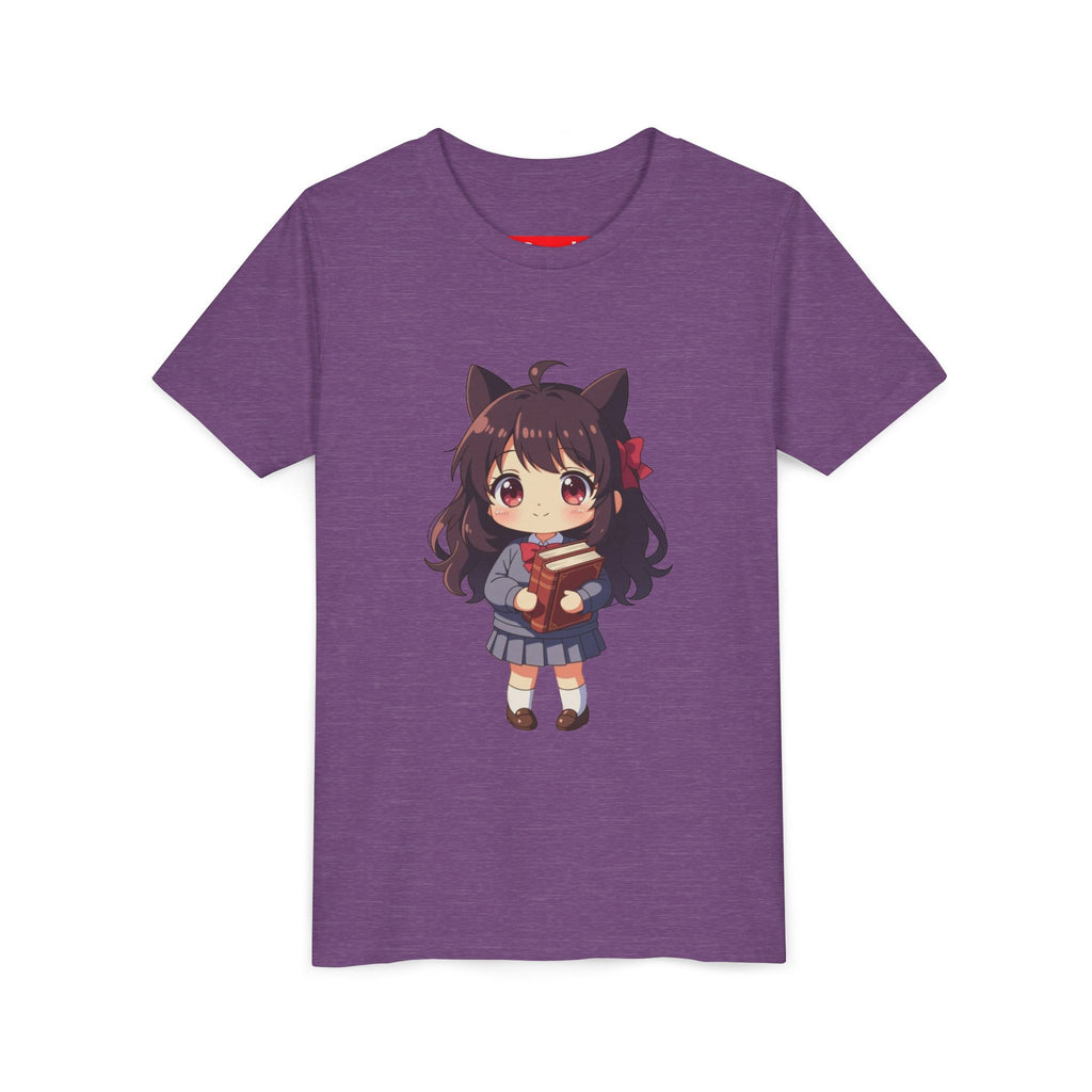 Bunny Bookworm Adventures: The Cute Anime Cat Girl Youth Tee, Kawaii T-Shirt, Teen Fashion, Gift for Anime Lovers, Summer Outfit, Playful Casual Wear