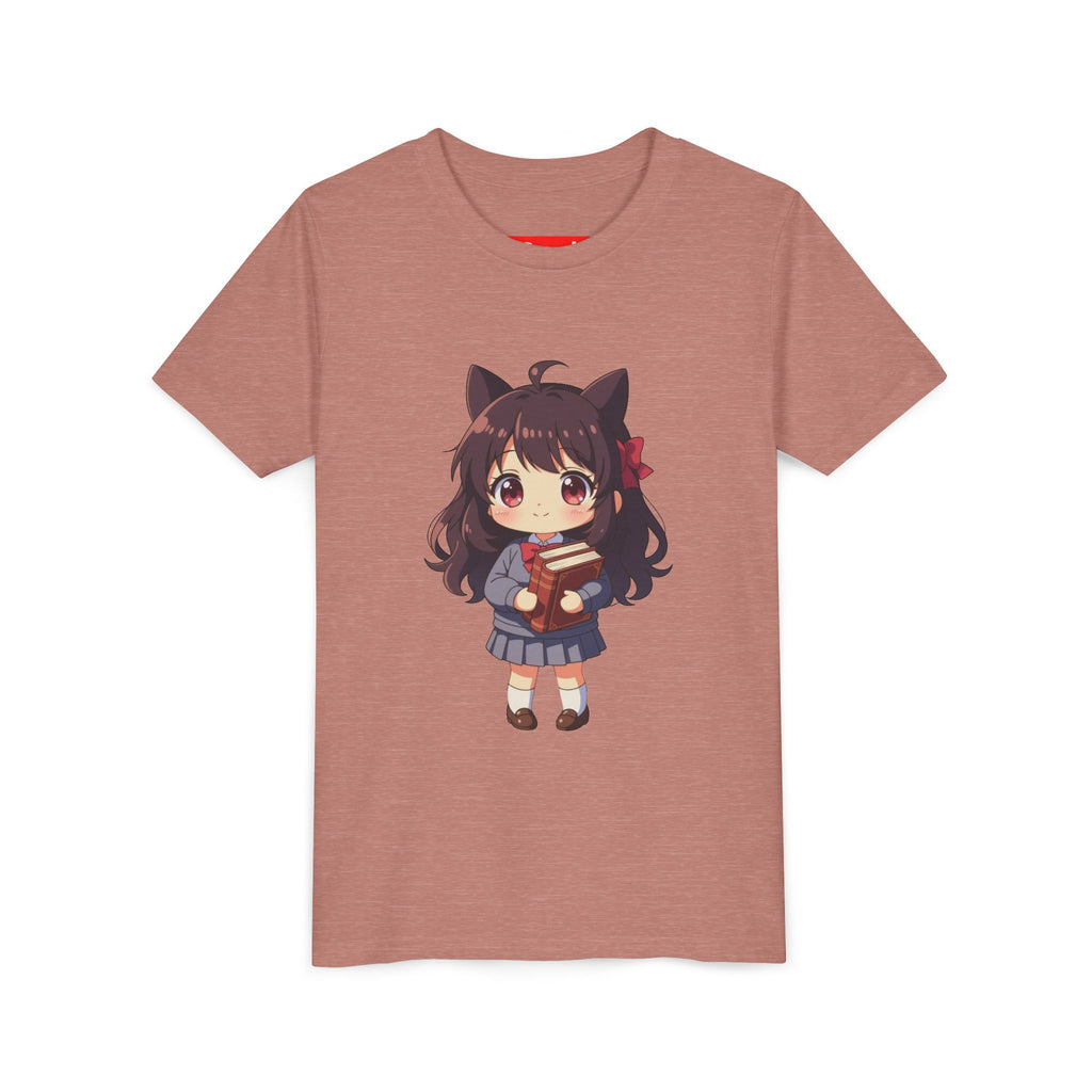 Bunny Bookworm Adventures: The Cute Anime Cat Girl Youth Tee, Kawaii T-Shirt, Teen Fashion, Gift for Anime Lovers, Summer Outfit, Playful Casual Wear