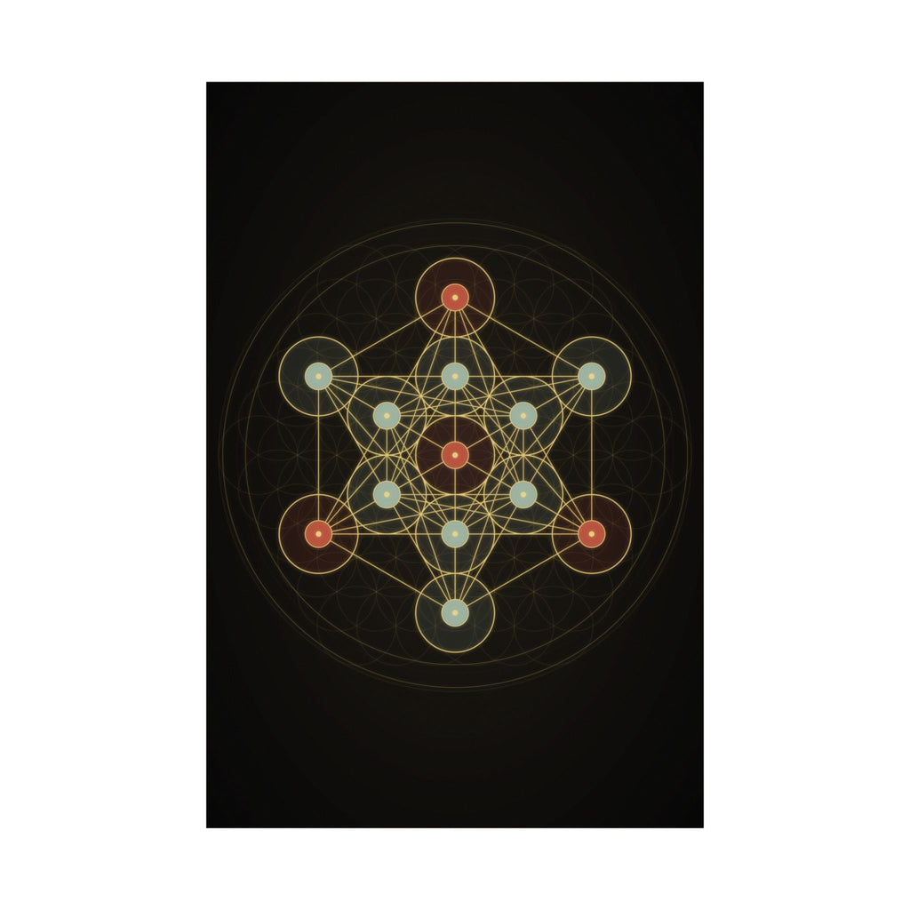 Metatron's Cube Poster, Sacred Geometry Wall Art, Gold Flower of Life Print, Spiritual Meditation Decor, Black Esoteric Art Print