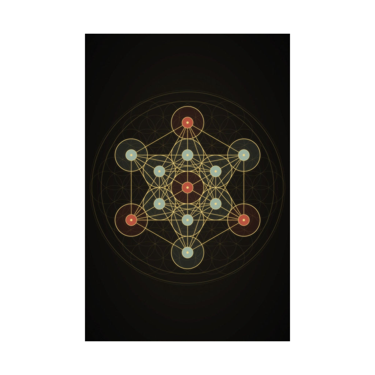 Metatron's Cube Poster, Sacred Geometry Wall Art, Gold Flower of Life Print, Spiritual Meditation Decor, Black Esoteric Art Print