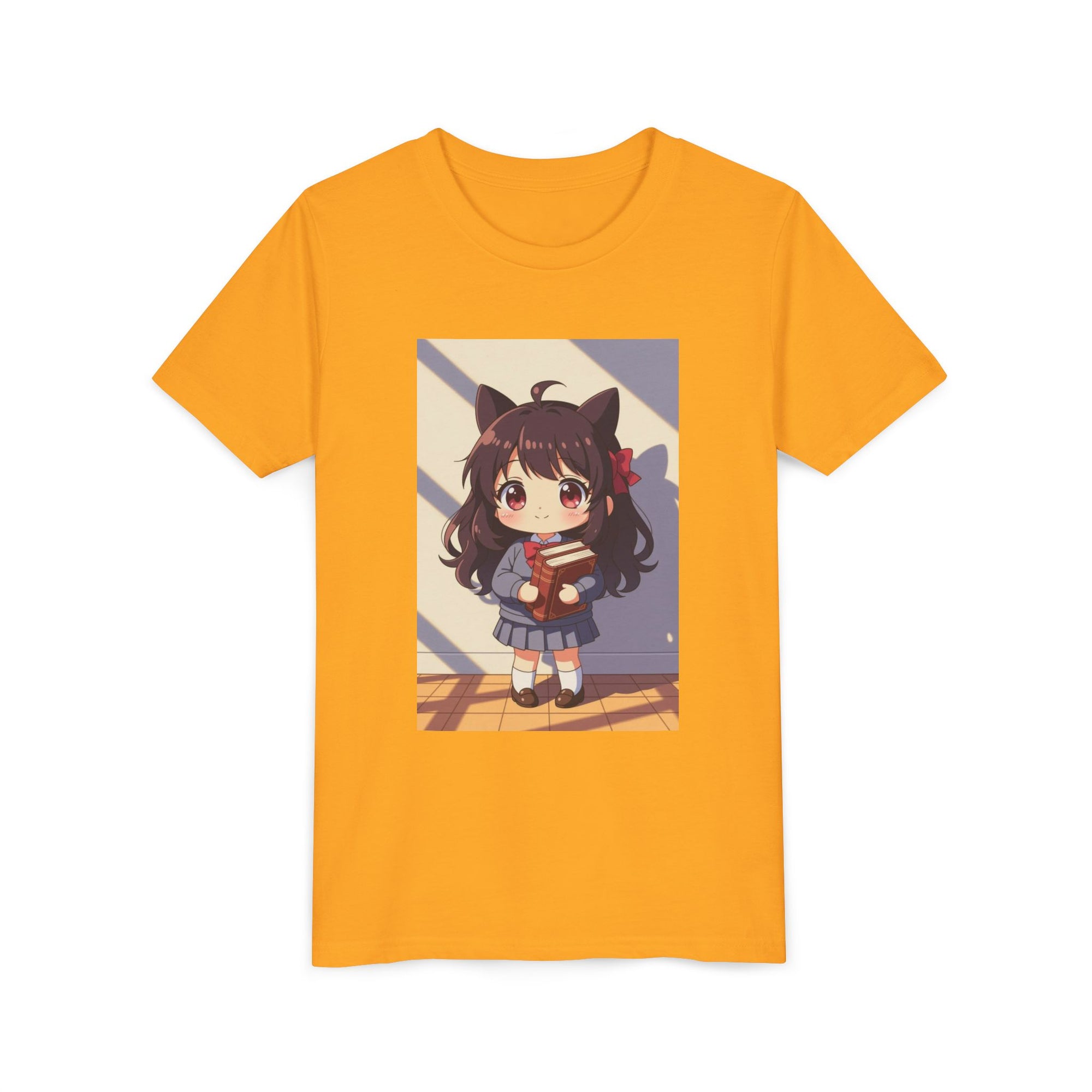 Bunny Bookworm Adventures: The Cute Anime Cat Girl Youth Tee, Kawaii T-Shirt, Teen Fashion, Gift for Anime Lovers, Summer Outfit, Playful Casual Wear
