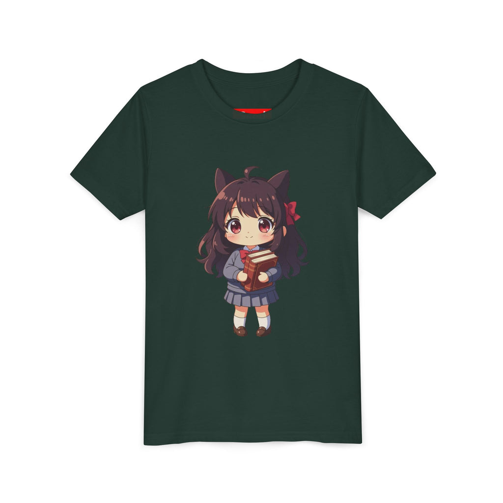 Bunny Bookworm Adventures: The Cute Anime Cat Girl Youth Tee, Kawaii T-Shirt, Teen Fashion, Gift for Anime Lovers, Summer Outfit, Playful Casual Wear