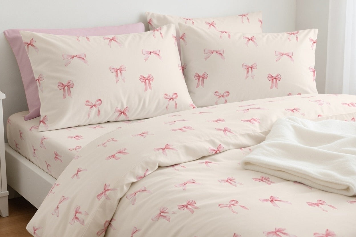 Bow Pattern Fitted Sheet – Pink Ballet Bows