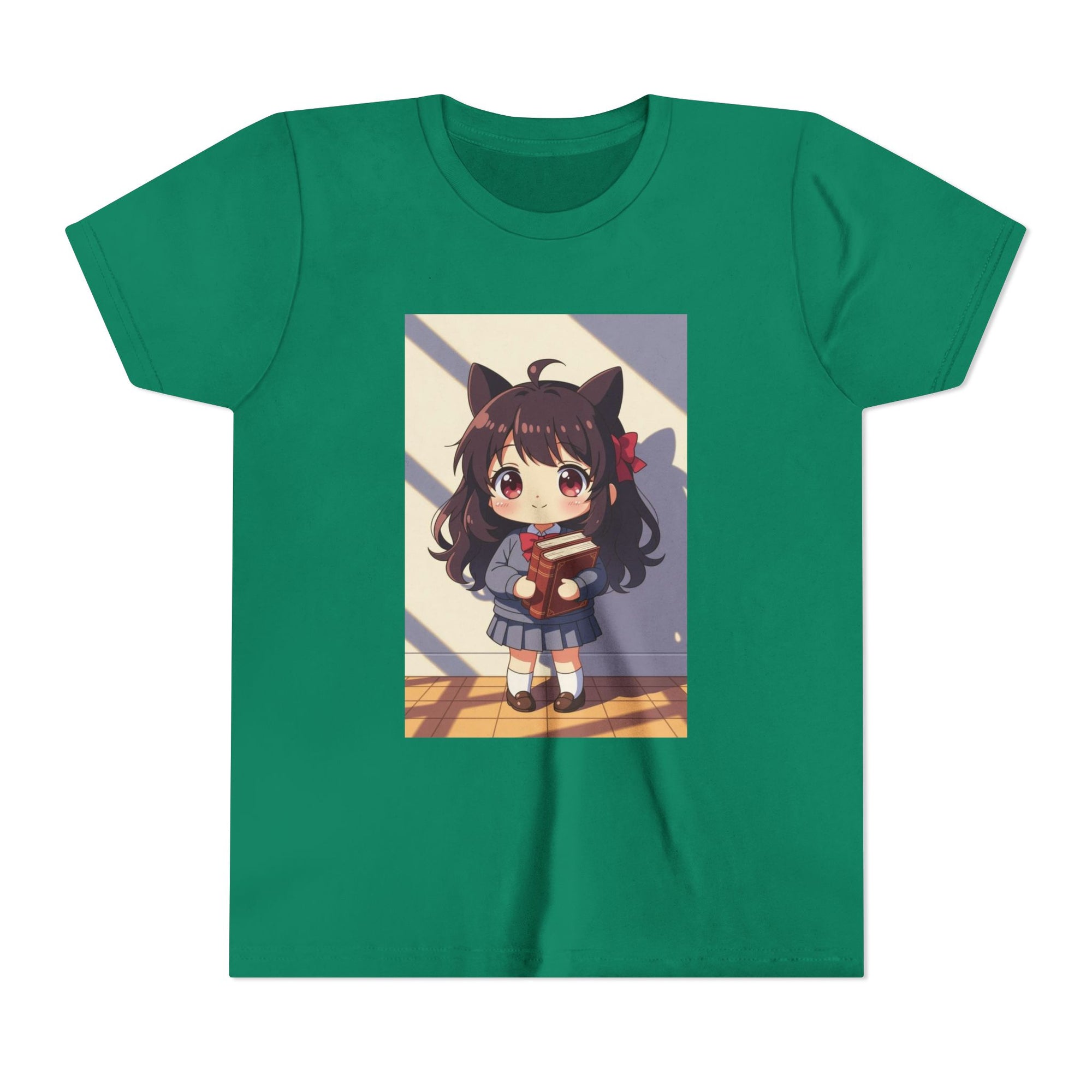 Bunny Bookworm Adventures: The Cute Anime Cat Girl Youth Tee, Kawaii T-Shirt, Teen Fashion, Gift for Anime Lovers, Summer Outfit, Playful Casual Wear