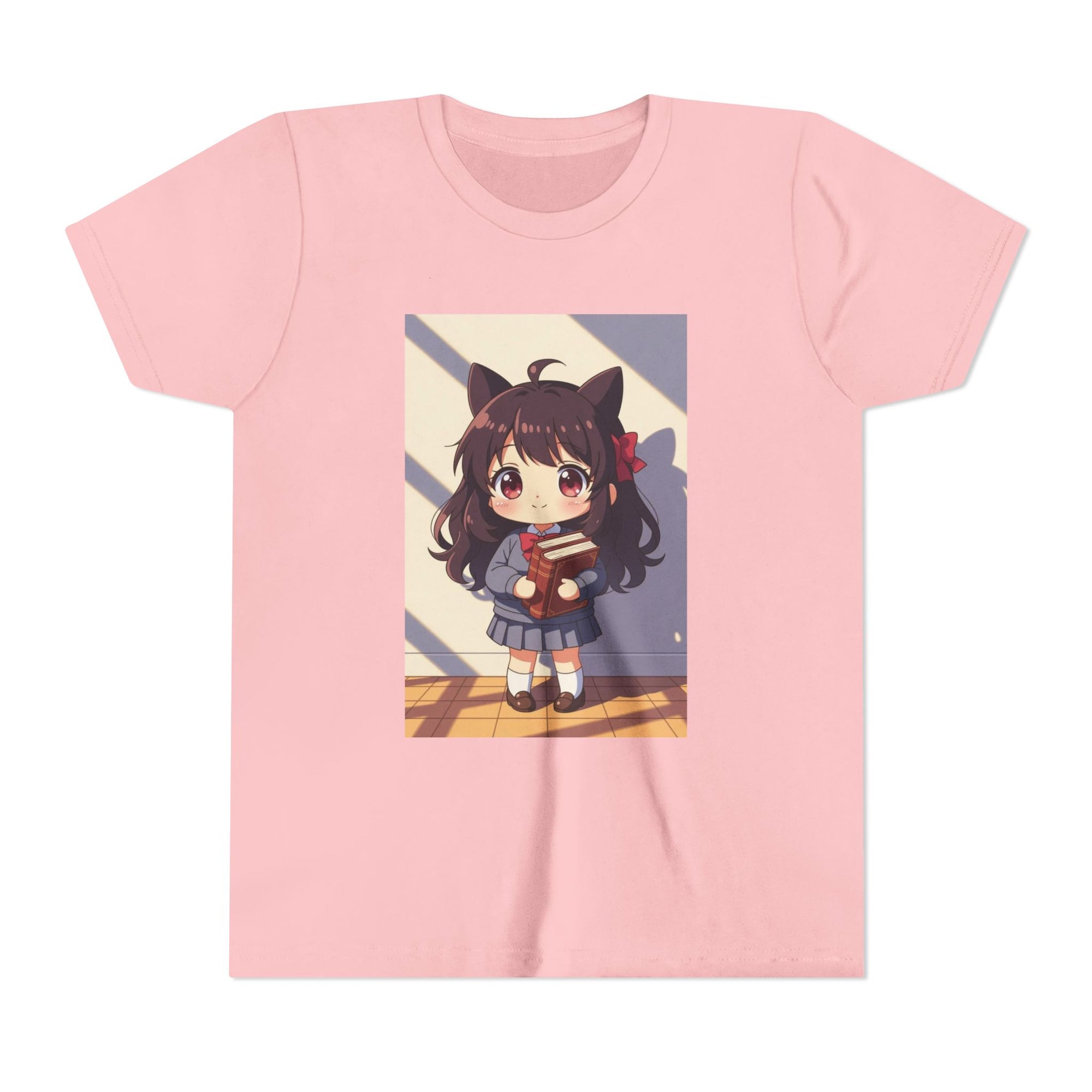 Bunny Bookworm Adventures: The Cute Anime Cat Girl Youth Tee, Kawaii T-Shirt, Teen Fashion, Gift for Anime Lovers, Summer Outfit, Playful Casual Wear