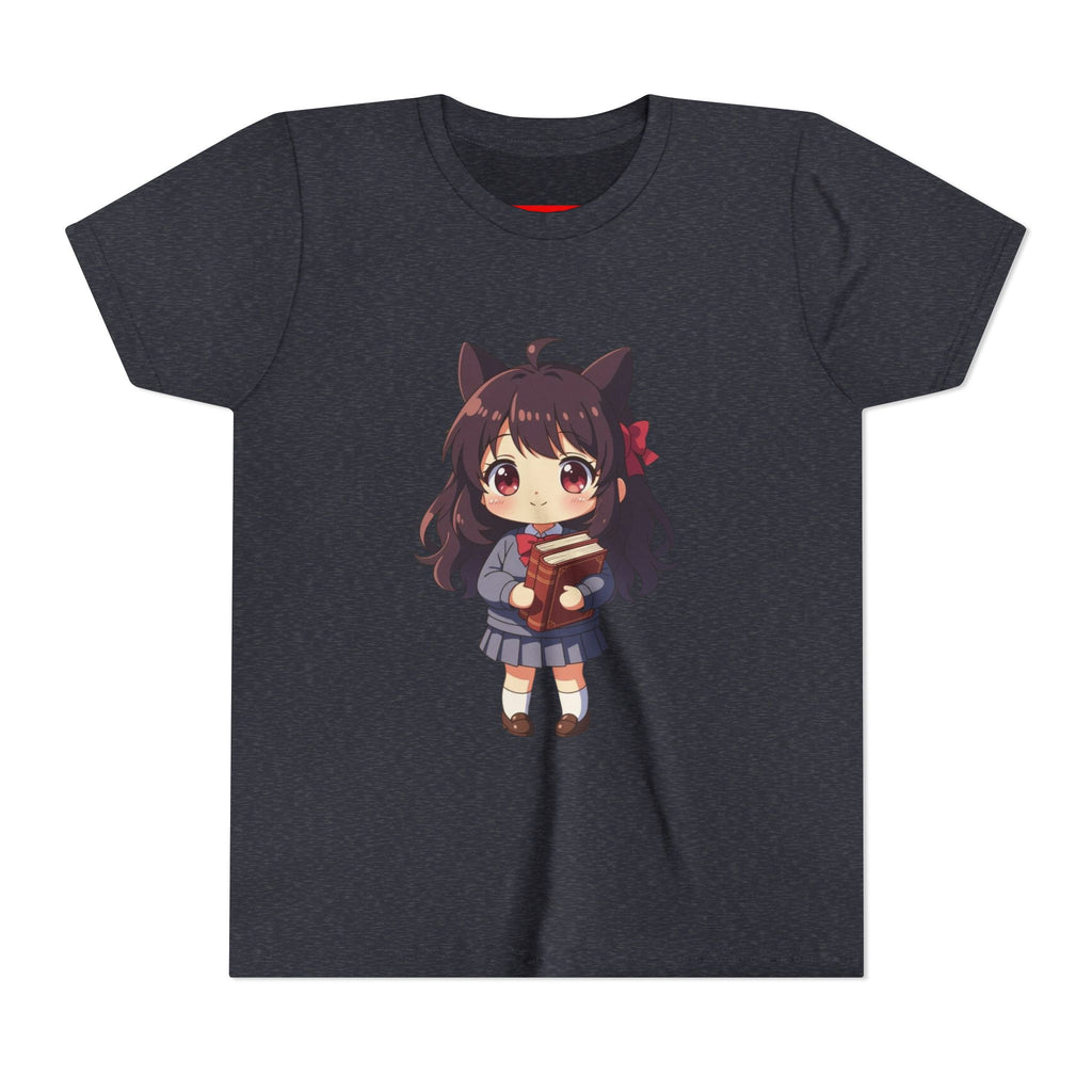 Bunny Bookworm Adventures: The Cute Anime Cat Girl Youth Tee, Kawaii T-Shirt, Teen Fashion, Gift for Anime Lovers, Summer Outfit, Playful Casual Wear