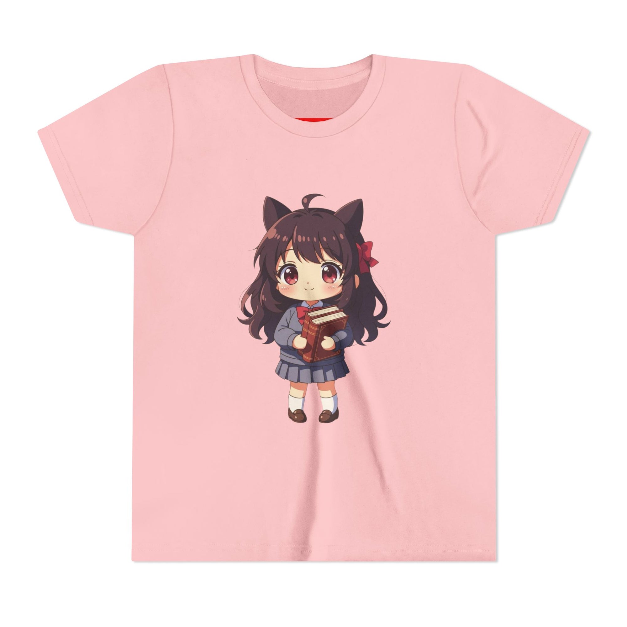 Bunny Bookworm Adventures: The Cute Anime Cat Girl Youth Tee, Kawaii T-Shirt, Teen Fashion, Gift for Anime Lovers, Summer Outfit, Playful Casual Wear