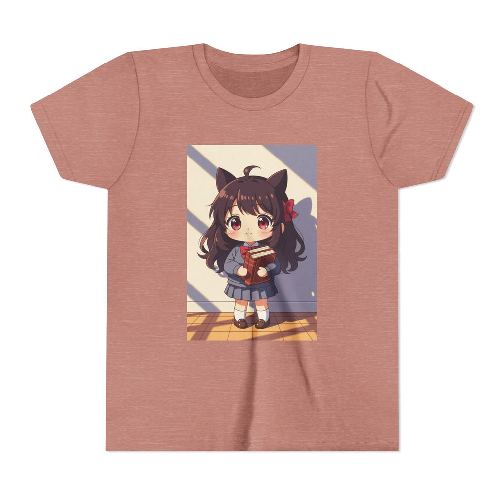 Bunny Bookworm Adventures: The Cute Anime Cat Girl Youth Tee, Kawaii T-Shirt, Teen Fashion, Gift for Anime Lovers, Summer Outfit, Playful Casual Wear