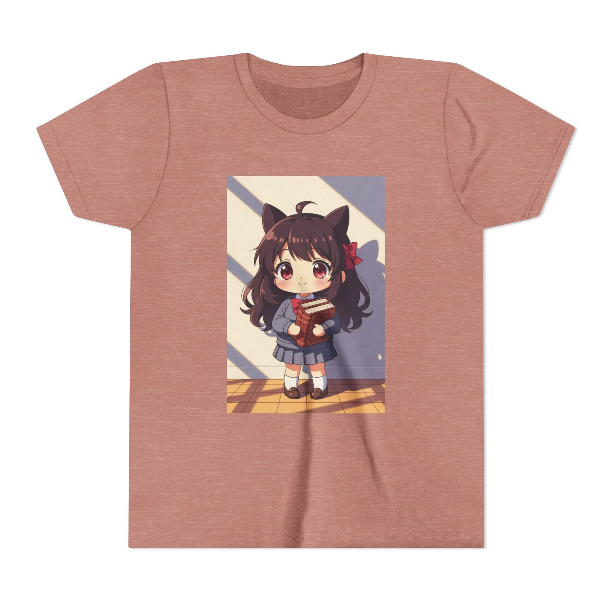 Bunny Bookworm Adventures: The Cute Anime Cat Girl Youth Tee, Kawaii T-Shirt, Teen Fashion, Gift for Anime Lovers, Summer Outfit, Playful Casual Wear