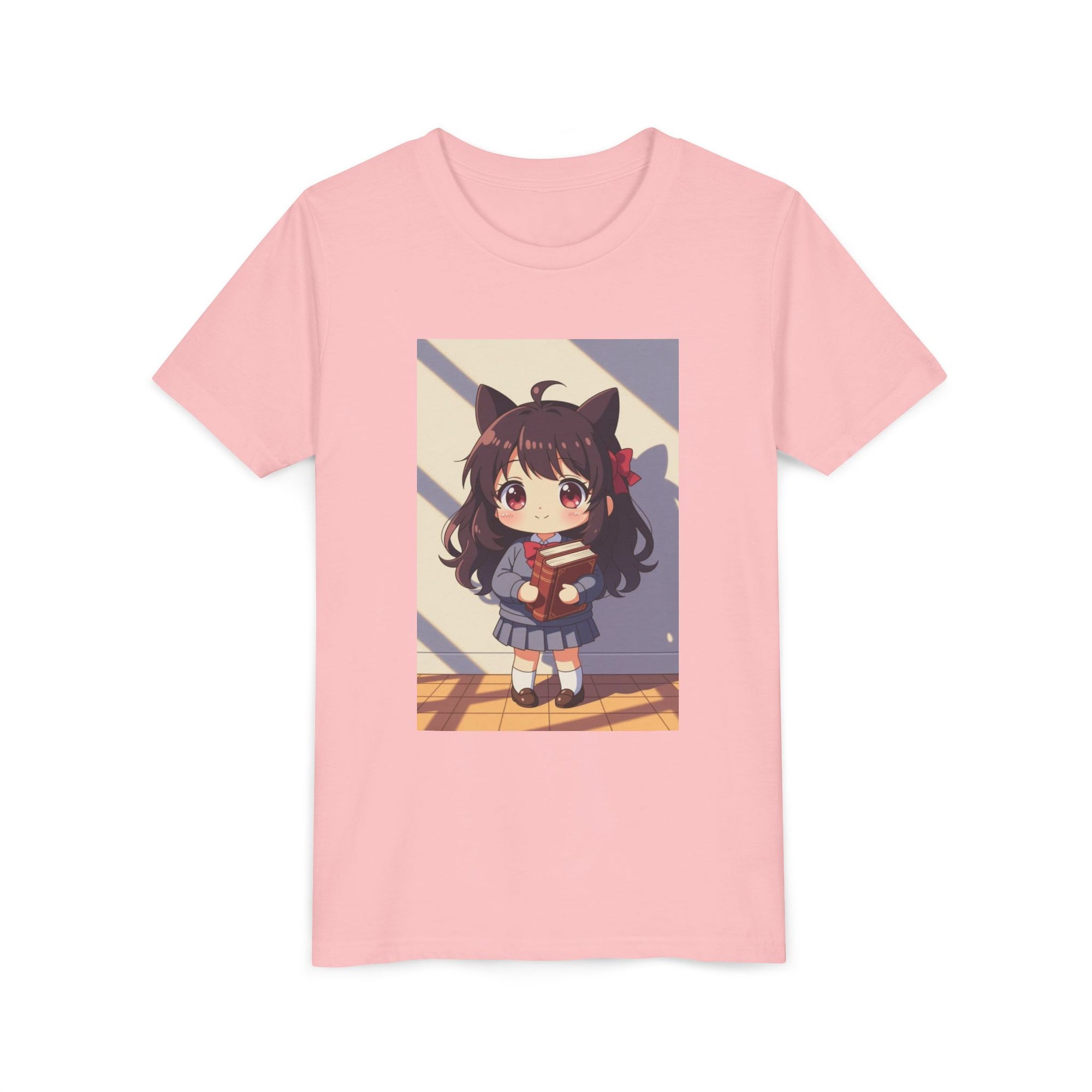 Bunny Bookworm Adventures: The Cute Anime Cat Girl Youth Tee, Kawaii T-Shirt, Teen Fashion, Gift for Anime Lovers, Summer Outfit, Playful Casual Wear