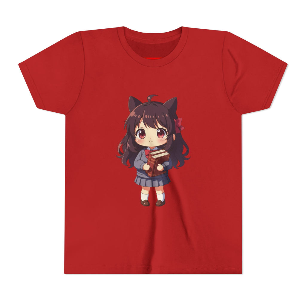 Bunny Bookworm Adventures: The Cute Anime Cat Girl Youth Tee, Kawaii T-Shirt, Teen Fashion, Gift for Anime Lovers, Summer Outfit, Playful Casual Wear