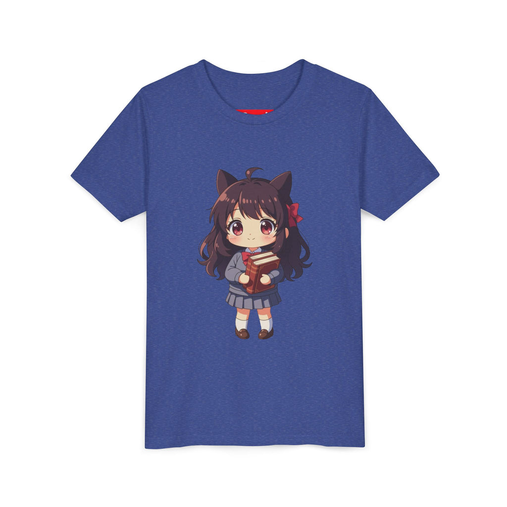 Bunny Bookworm Adventures: The Cute Anime Cat Girl Youth Tee, Kawaii T-Shirt, Teen Fashion, Gift for Anime Lovers, Summer Outfit, Playful Casual Wear