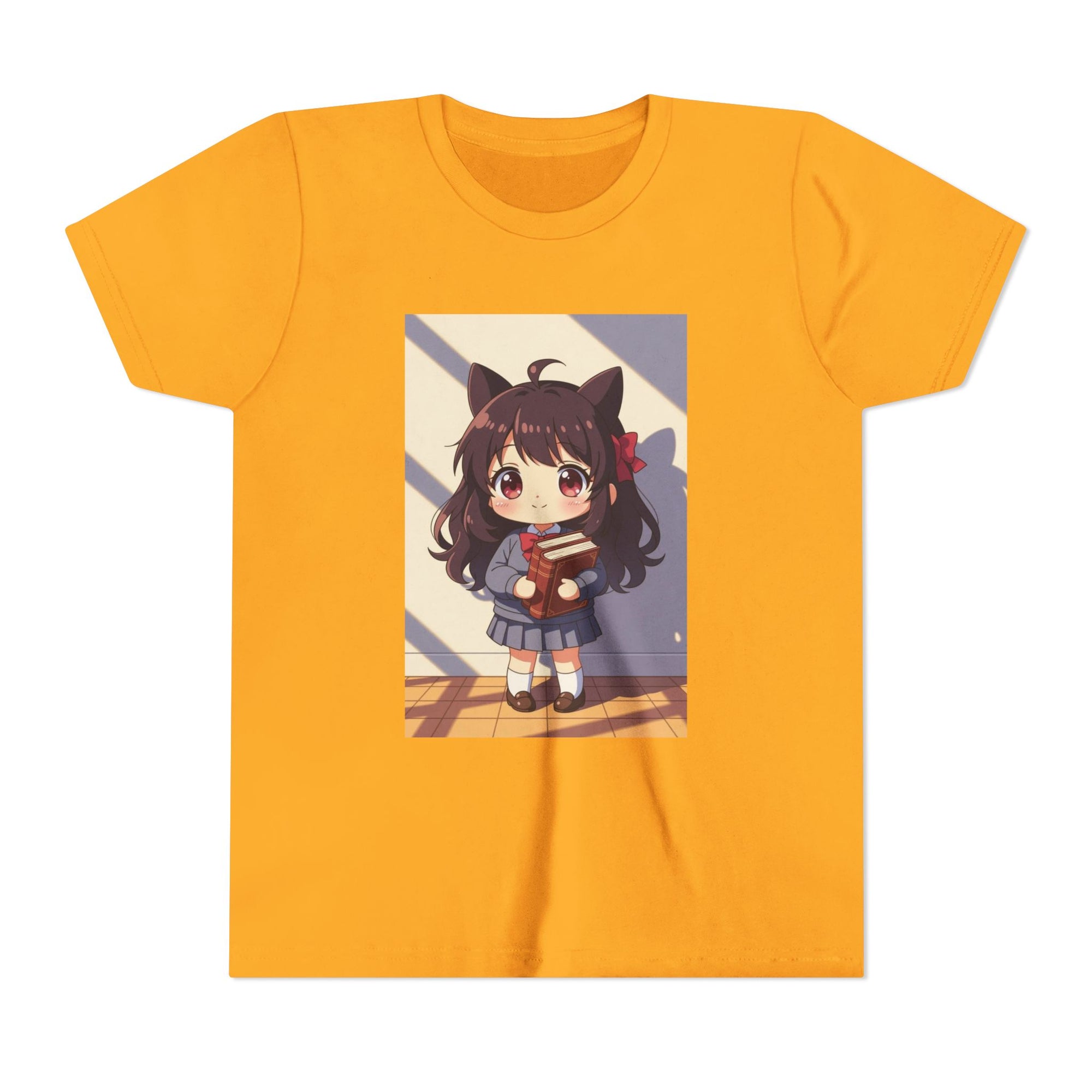 Bunny Bookworm Adventures: The Cute Anime Cat Girl Youth Tee, Kawaii T-Shirt, Teen Fashion, Gift for Anime Lovers, Summer Outfit, Playful Casual Wear