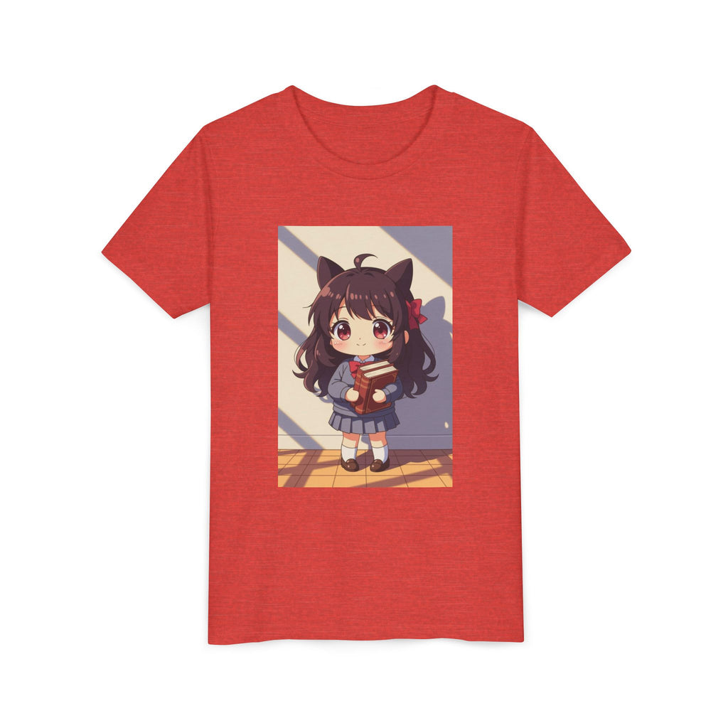 Bunny Bookworm Adventures: The Cute Anime Cat Girl Youth Tee, Kawaii T-Shirt, Teen Fashion, Gift for Anime Lovers, Summer Outfit, Playful Casual Wear