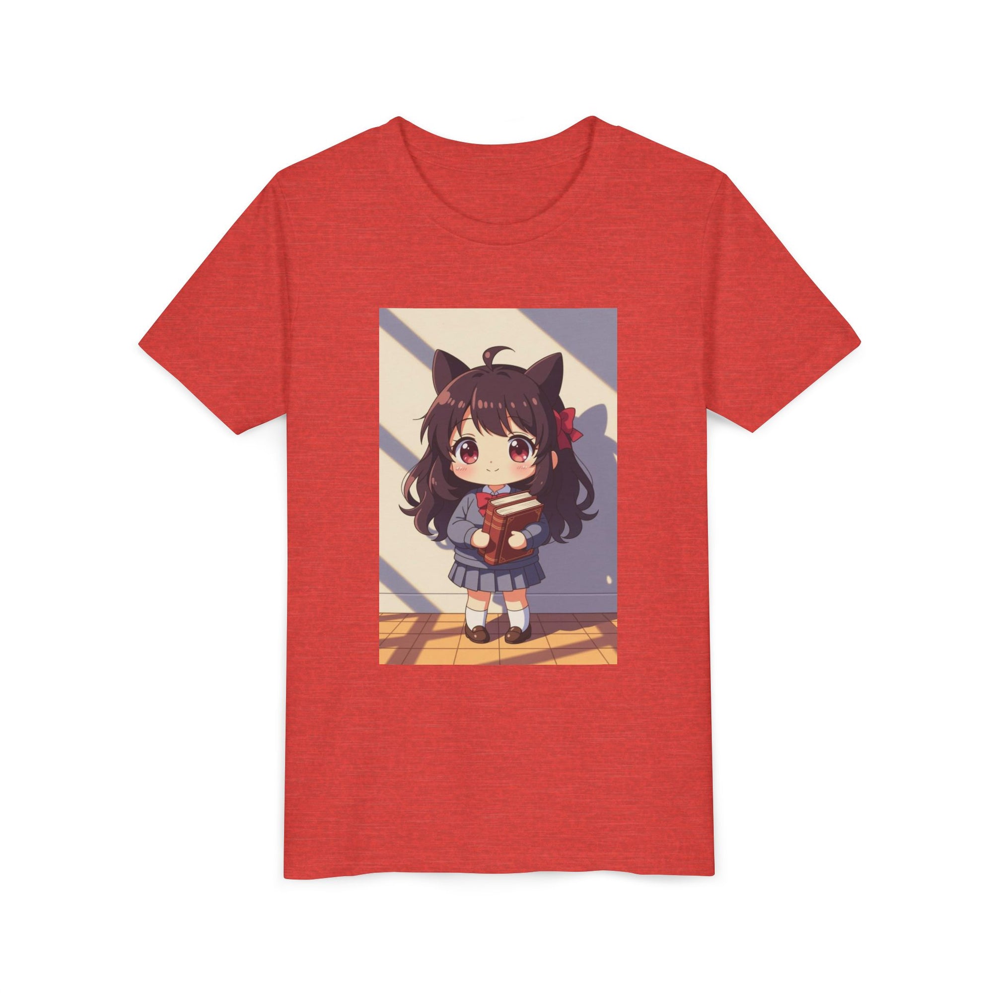 Bunny Bookworm Adventures: The Cute Anime Cat Girl Youth Tee, Kawaii T-Shirt, Teen Fashion, Gift for Anime Lovers, Summer Outfit, Playful Casual Wear
