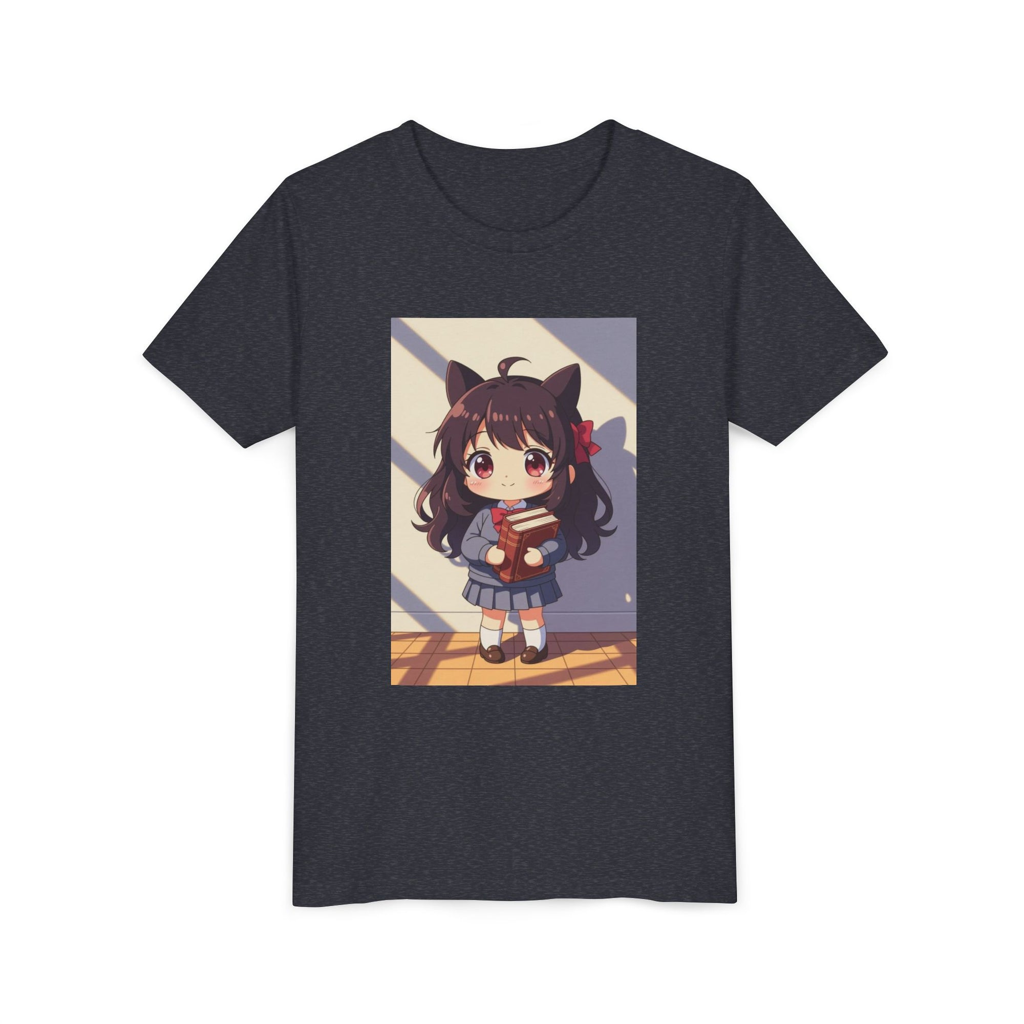 Bunny Bookworm Adventures: The Cute Anime Cat Girl Youth Tee, Kawaii T-Shirt, Teen Fashion, Gift for Anime Lovers, Summer Outfit, Playful Casual Wear