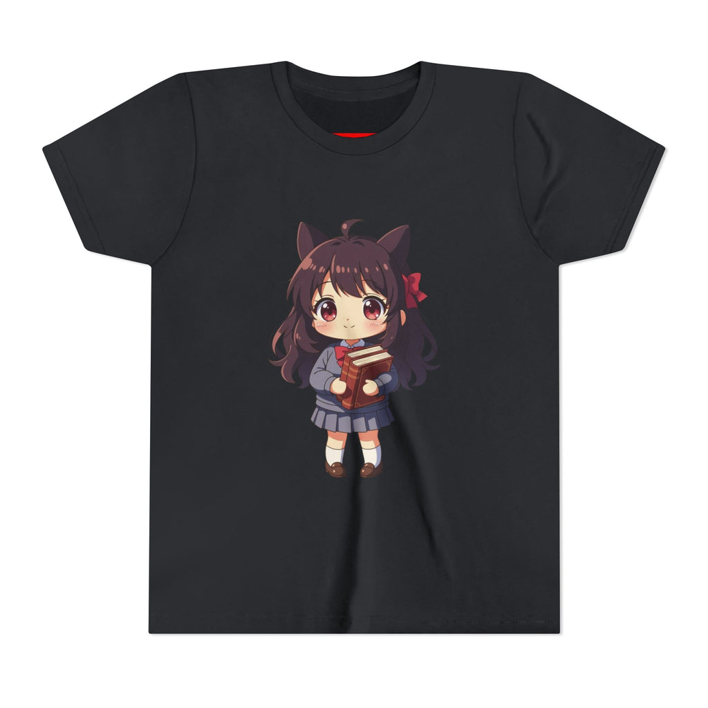 Bunny Bookworm Adventures: The Cute Anime Cat Girl Youth Tee, Kawaii T-Shirt, Teen Fashion, Gift for Anime Lovers, Summer Outfit, Playful Casual Wear