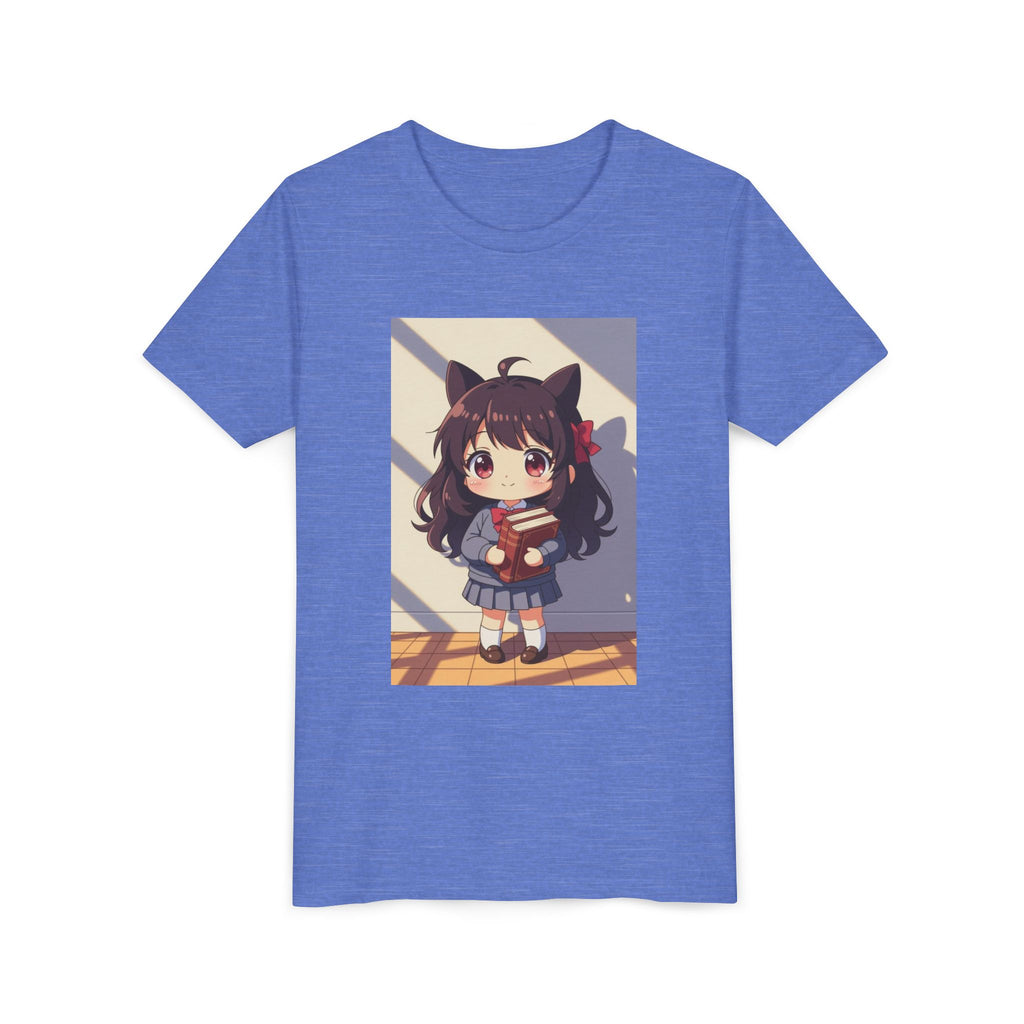 Bunny Bookworm Adventures: The Cute Anime Cat Girl Youth Tee, Kawaii T-Shirt, Teen Fashion, Gift for Anime Lovers, Summer Outfit, Playful Casual Wear