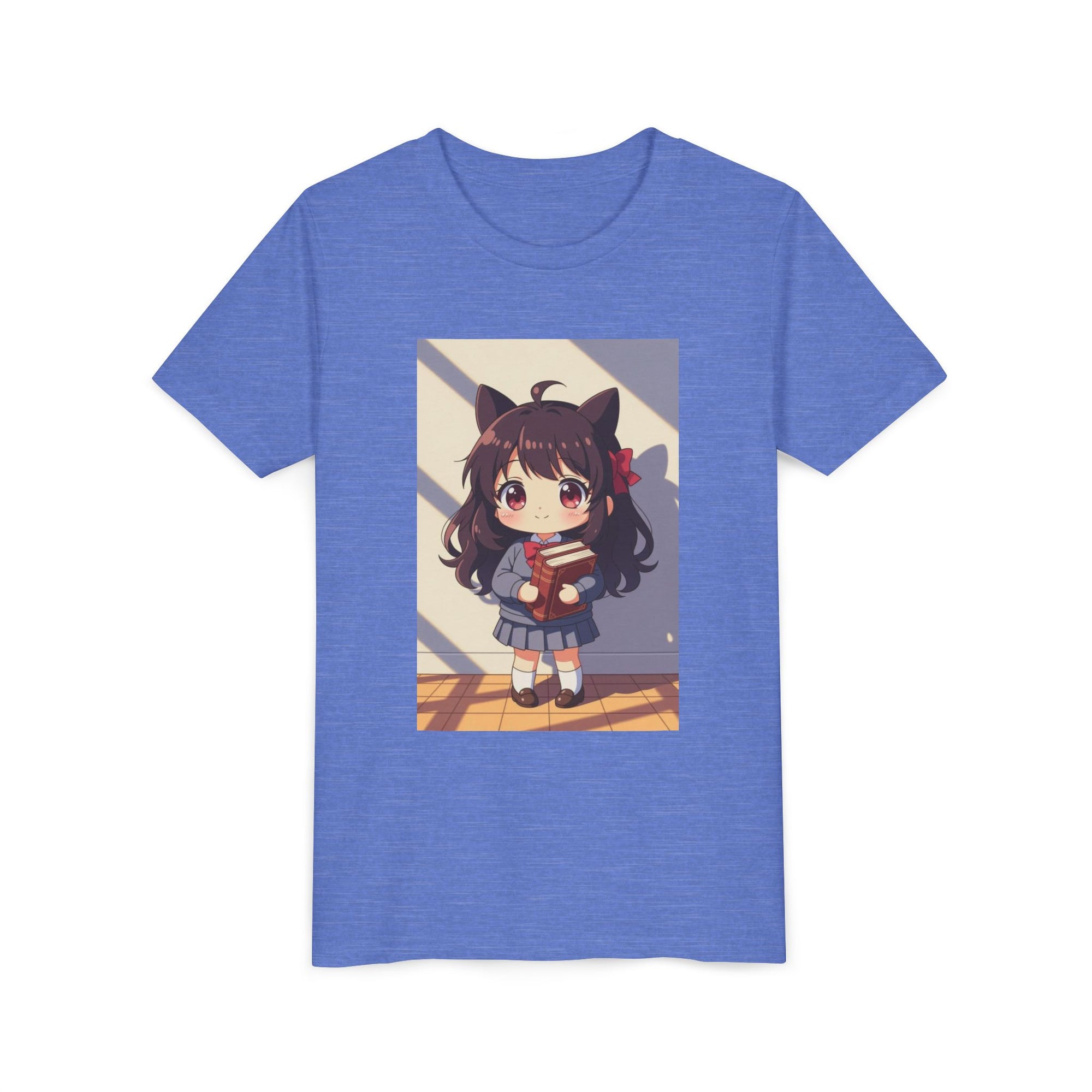 Bunny Bookworm Adventures: The Cute Anime Cat Girl Youth Tee, Kawaii T-Shirt, Teen Fashion, Gift for Anime Lovers, Summer Outfit, Playful Casual Wear