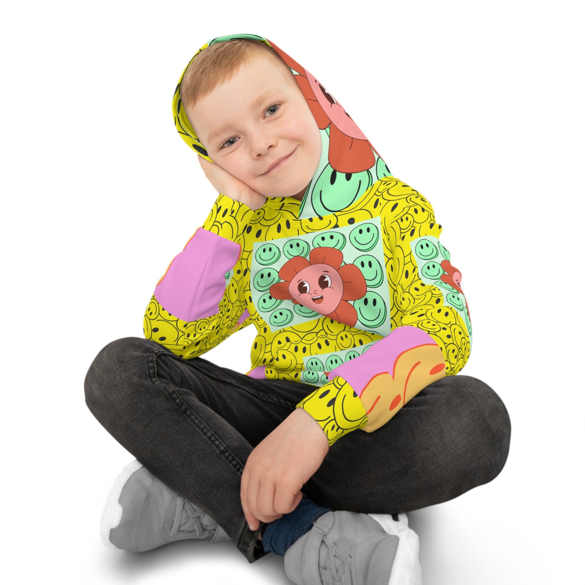 Vibrant Floral Smiley Children's Hoodie, Cute Kids Sweatshirt, Gift for Birthdays, Playdates, Summer Vibes, Fun Fashion