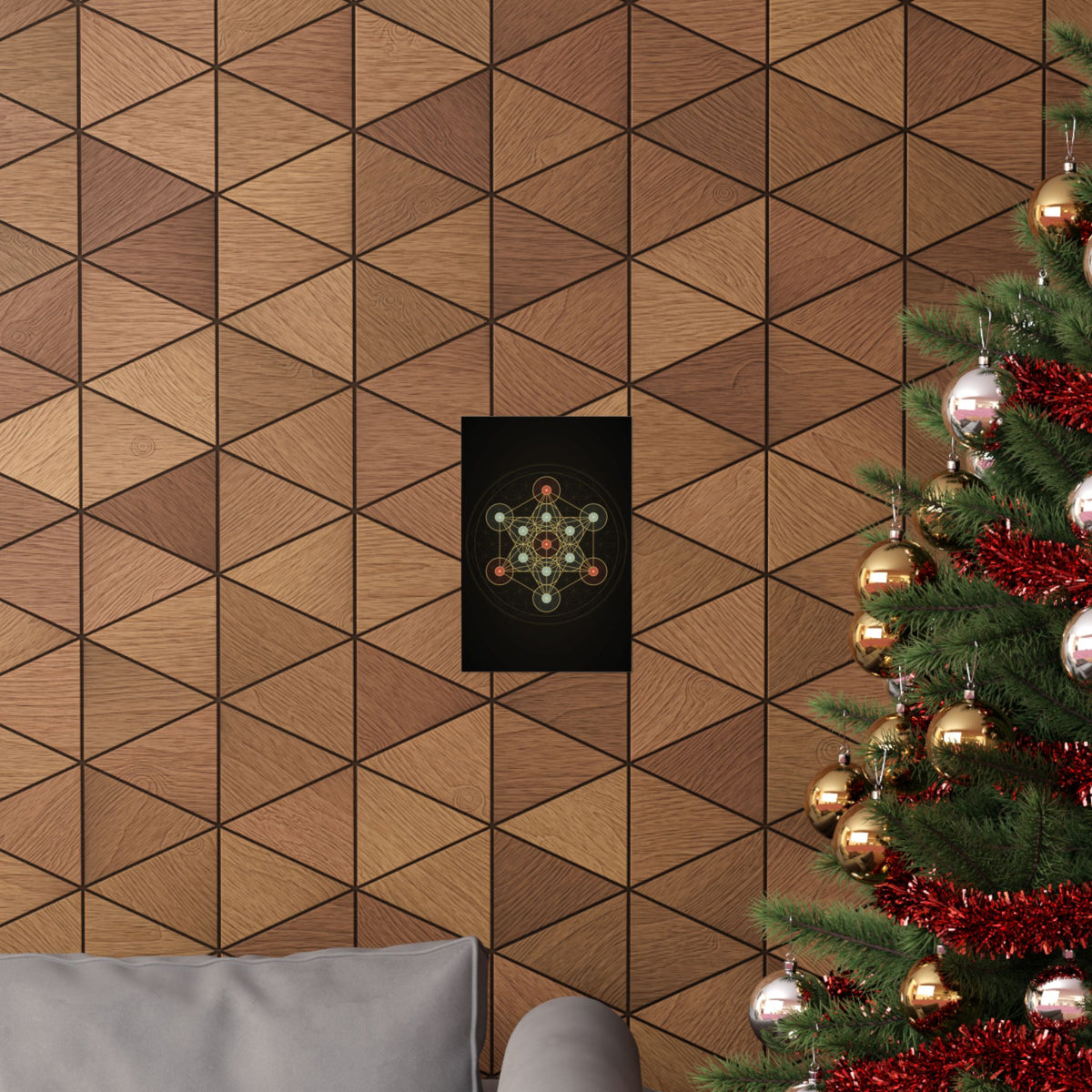 Metatron's Cube Poster, Sacred Geometry Wall Art, Gold Flower of Life Print, Spiritual Meditation Decor, Black Esoteric Art Print