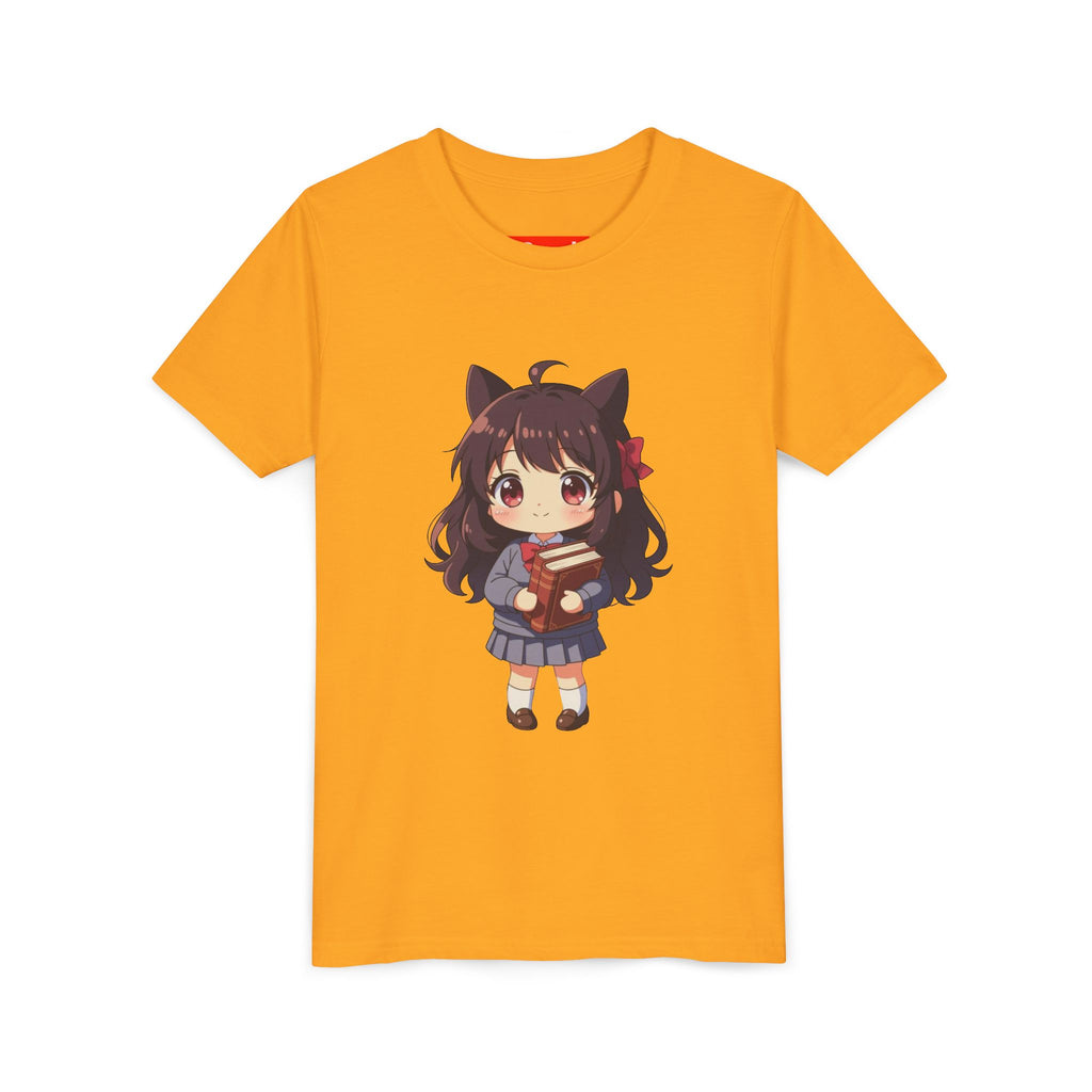 Bunny Bookworm Adventures: The Cute Anime Cat Girl Youth Tee, Kawaii T-Shirt, Teen Fashion, Gift for Anime Lovers, Summer Outfit, Playful Casual Wear