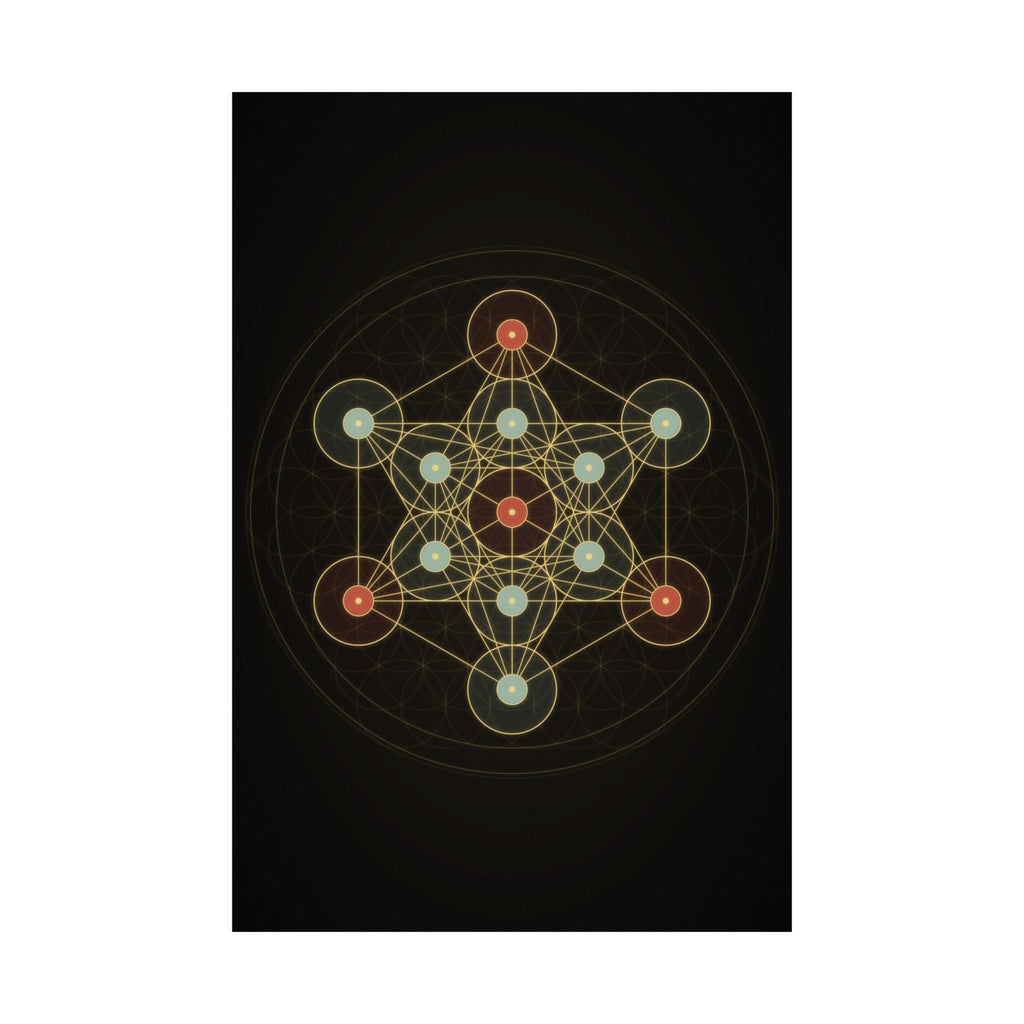Metatron's Cube Poster, Sacred Geometry Wall Art, Gold Flower of Life Print, Spiritual Meditation Decor, Black Esoteric Art Print