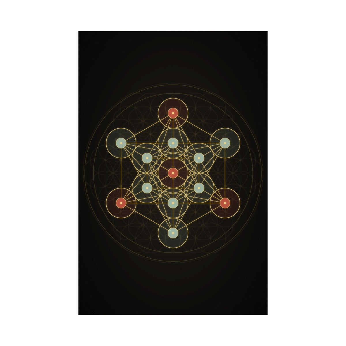 Metatron's Cube Poster, Sacred Geometry Wall Art, Gold Flower of Life Print, Spiritual Meditation Decor, Black Esoteric Art Print