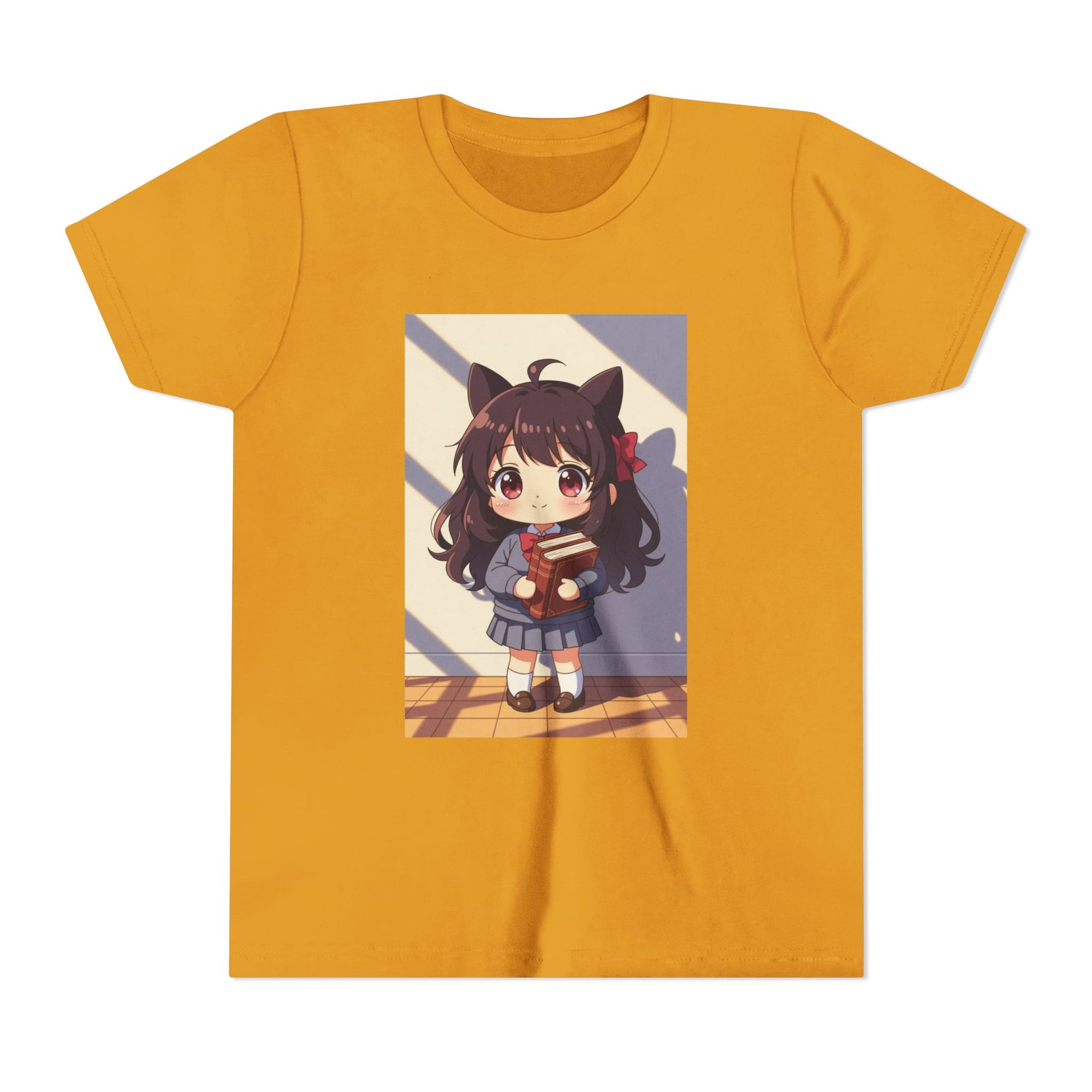 Bunny Bookworm Adventures: The Cute Anime Cat Girl Youth Tee, Kawaii T-Shirt, Teen Fashion, Gift for Anime Lovers, Summer Outfit, Playful Casual Wear