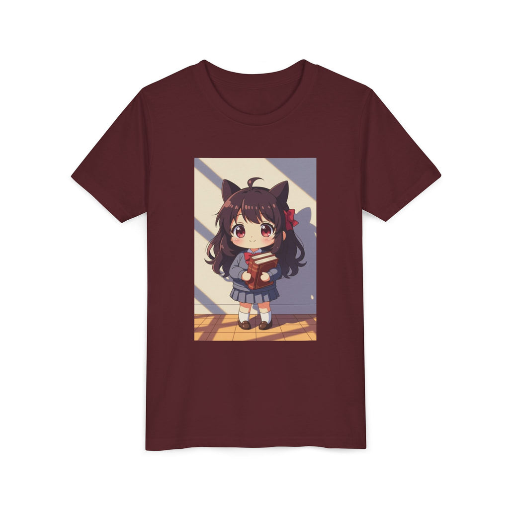 Bunny Bookworm Adventures: The Cute Anime Cat Girl Youth Tee, Kawaii T-Shirt, Teen Fashion, Gift for Anime Lovers, Summer Outfit, Playful Casual Wear