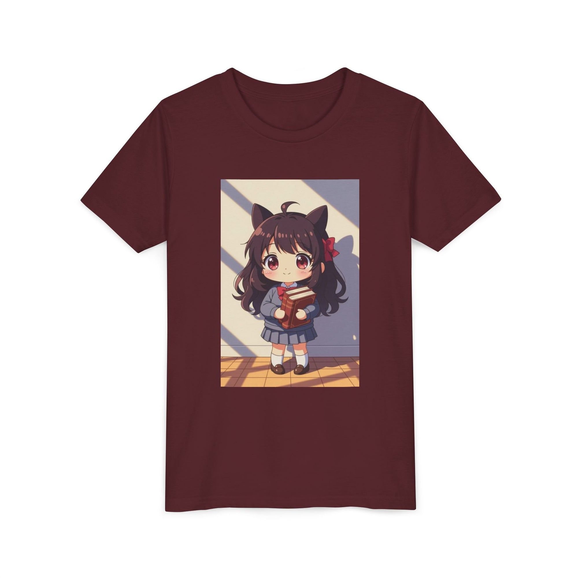 Bunny Bookworm Adventures: The Cute Anime Cat Girl Youth Tee, Kawaii T-Shirt, Teen Fashion, Gift for Anime Lovers, Summer Outfit, Playful Casual Wear