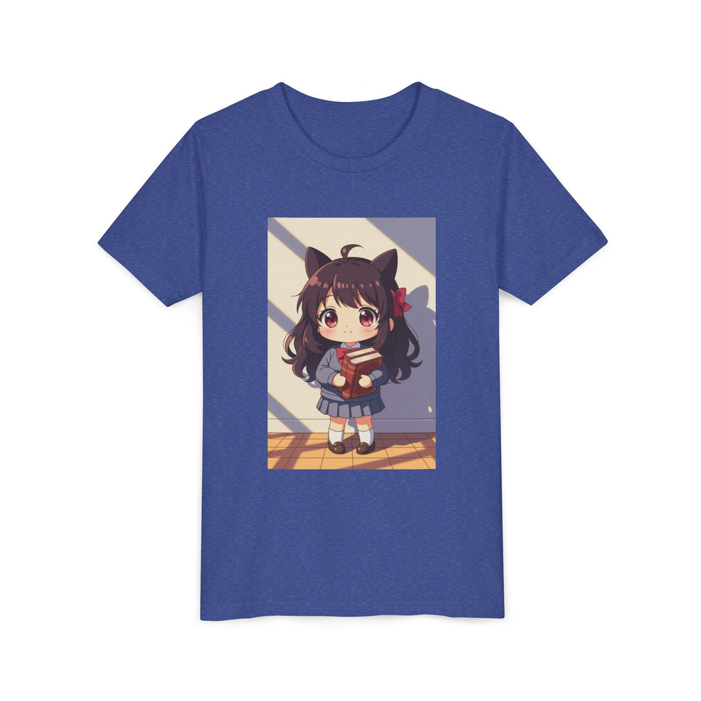 Bunny Bookworm Adventures: The Cute Anime Cat Girl Youth Tee, Kawaii T-Shirt, Teen Fashion, Gift for Anime Lovers, Summer Outfit, Playful Casual Wear
