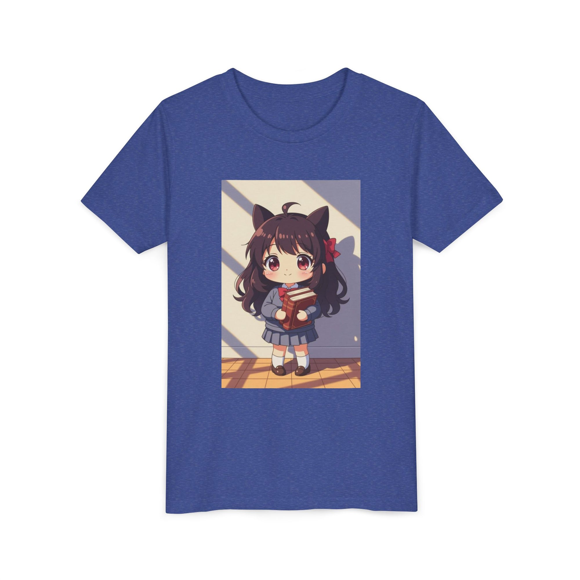 Bunny Bookworm Adventures: The Cute Anime Cat Girl Youth Tee, Kawaii T-Shirt, Teen Fashion, Gift for Anime Lovers, Summer Outfit, Playful Casual Wear