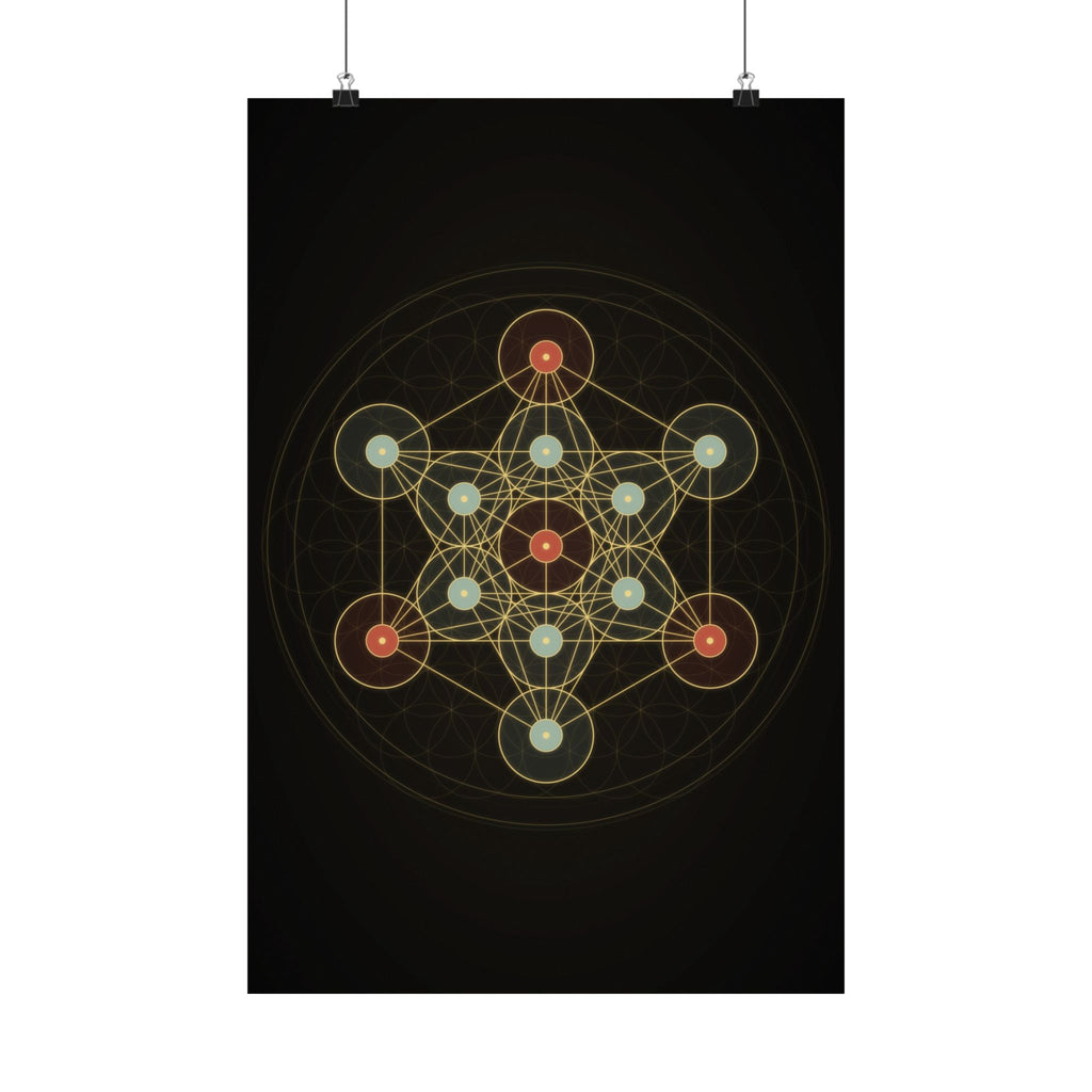 Metatron's Cube Poster, Sacred Geometry Wall Art, Gold Flower of Life Print, Spiritual Meditation Decor, Black Esoteric Art Print
