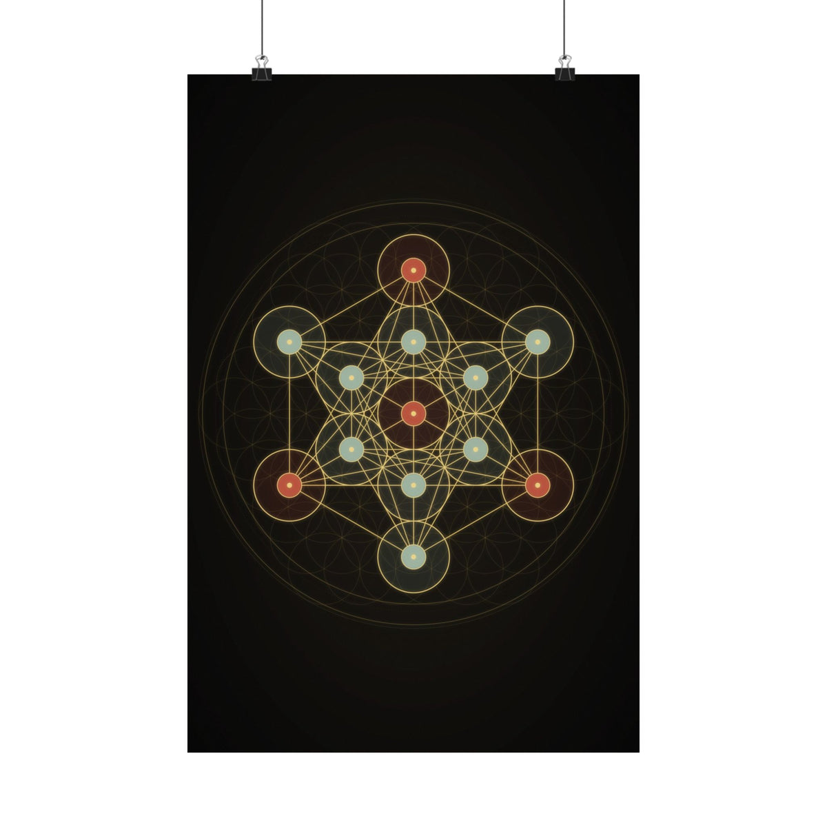 Metatron's Cube Poster, Sacred Geometry Wall Art, Gold Flower of Life Print, Spiritual Meditation Decor, Black Esoteric Art Print