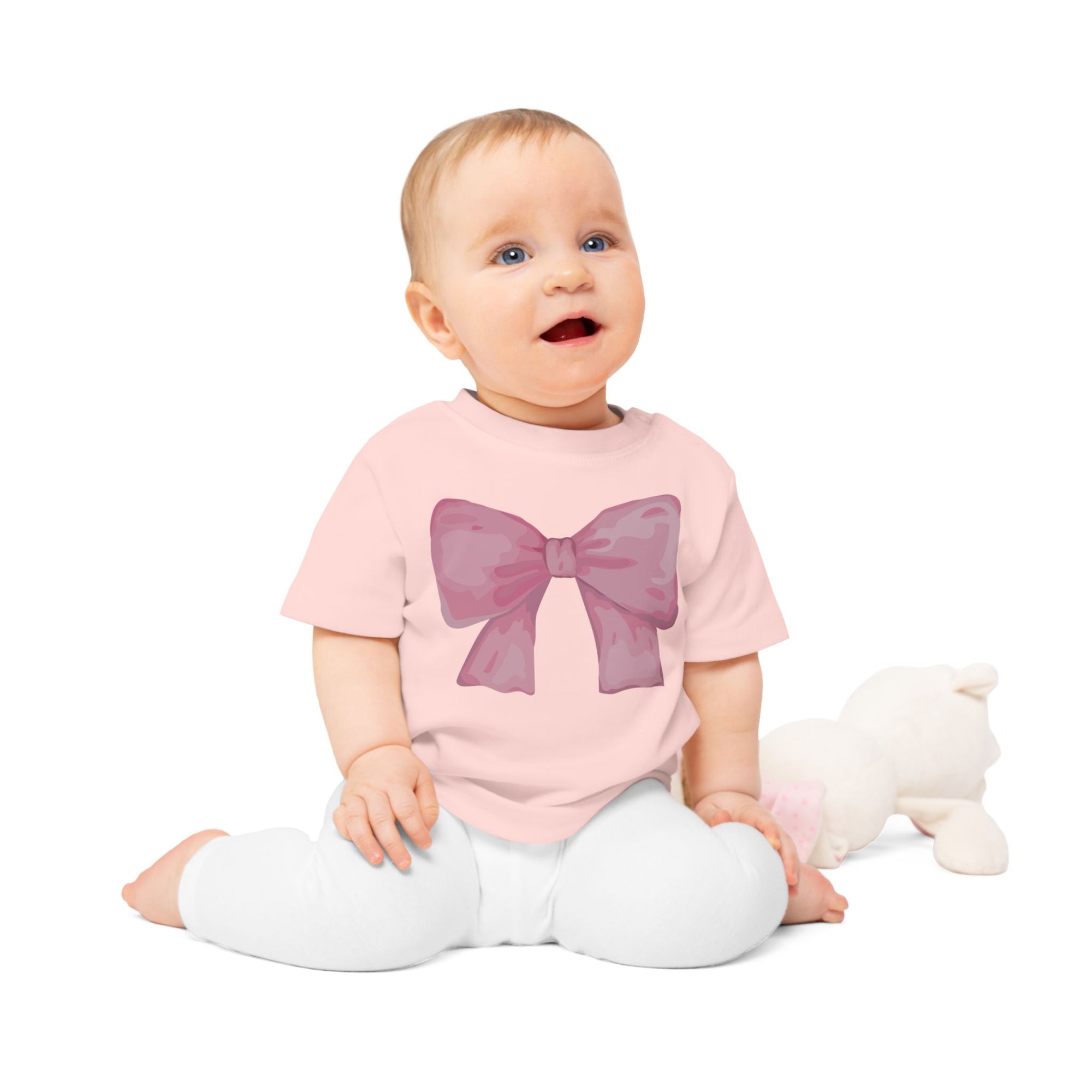 100% Organic Adorable Baby T-Shirt with Pink Bow Design | Cute Infant Tee, Baby Shower Gift, Toddler Apparel, Gender Neutral Clothing, Birthday Outfit