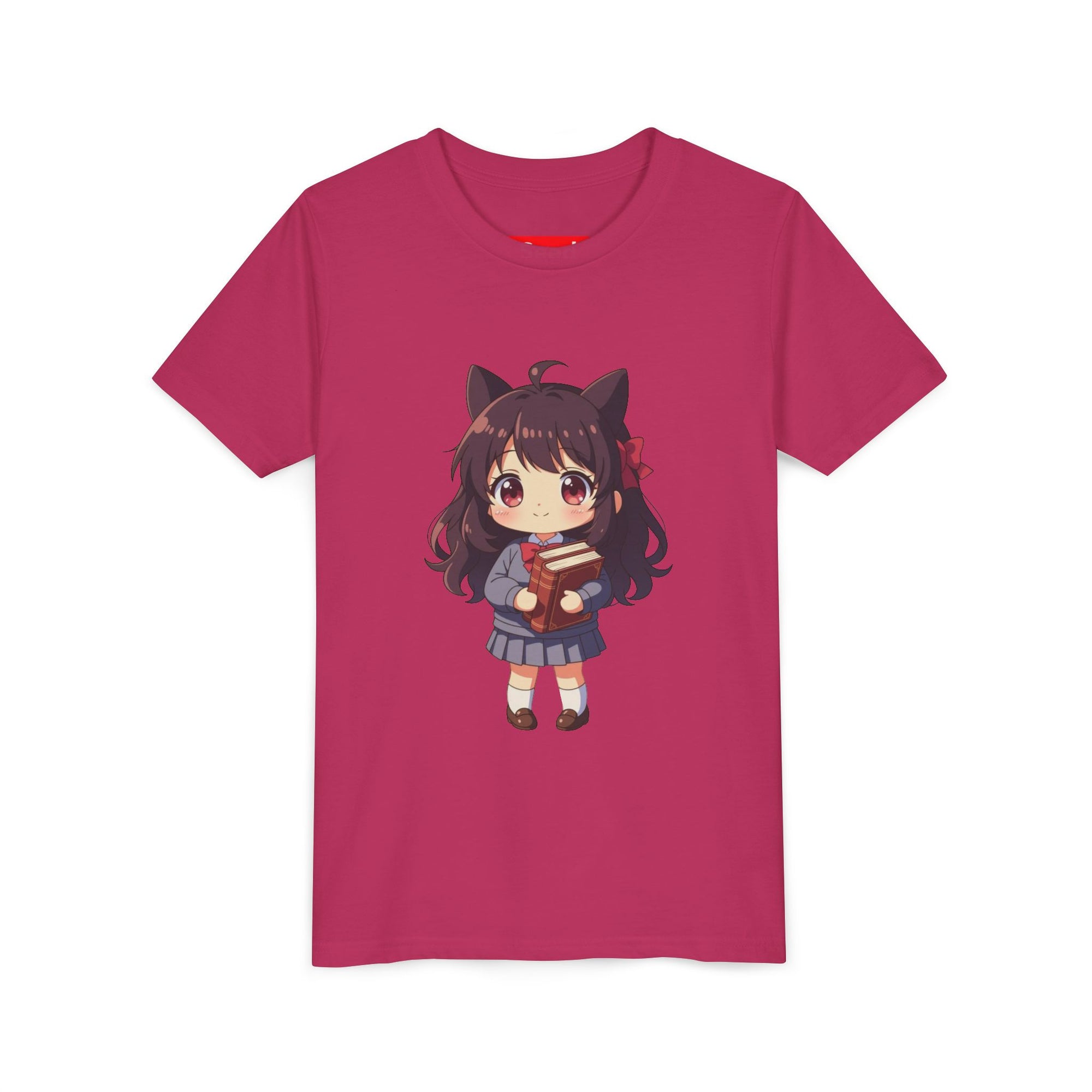 Bunny Bookworm Adventures: The Cute Anime Cat Girl Youth Tee, Kawaii T-Shirt, Teen Fashion, Gift for Anime Lovers, Summer Outfit, Playful Casual Wear