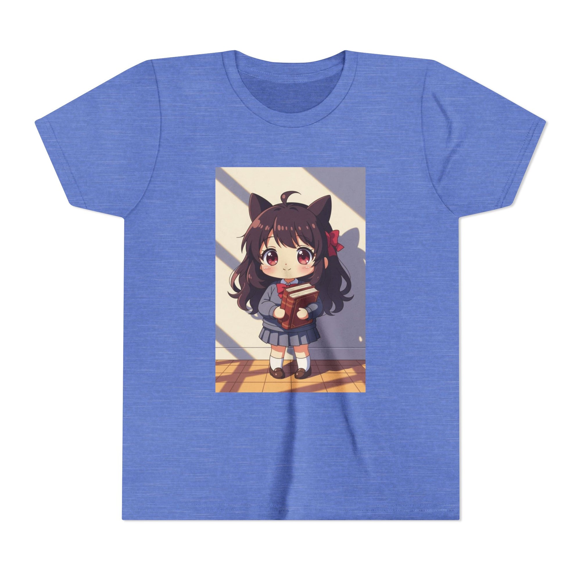 Bunny Bookworm Adventures: The Cute Anime Cat Girl Youth Tee, Kawaii T-Shirt, Teen Fashion, Gift for Anime Lovers, Summer Outfit, Playful Casual Wear