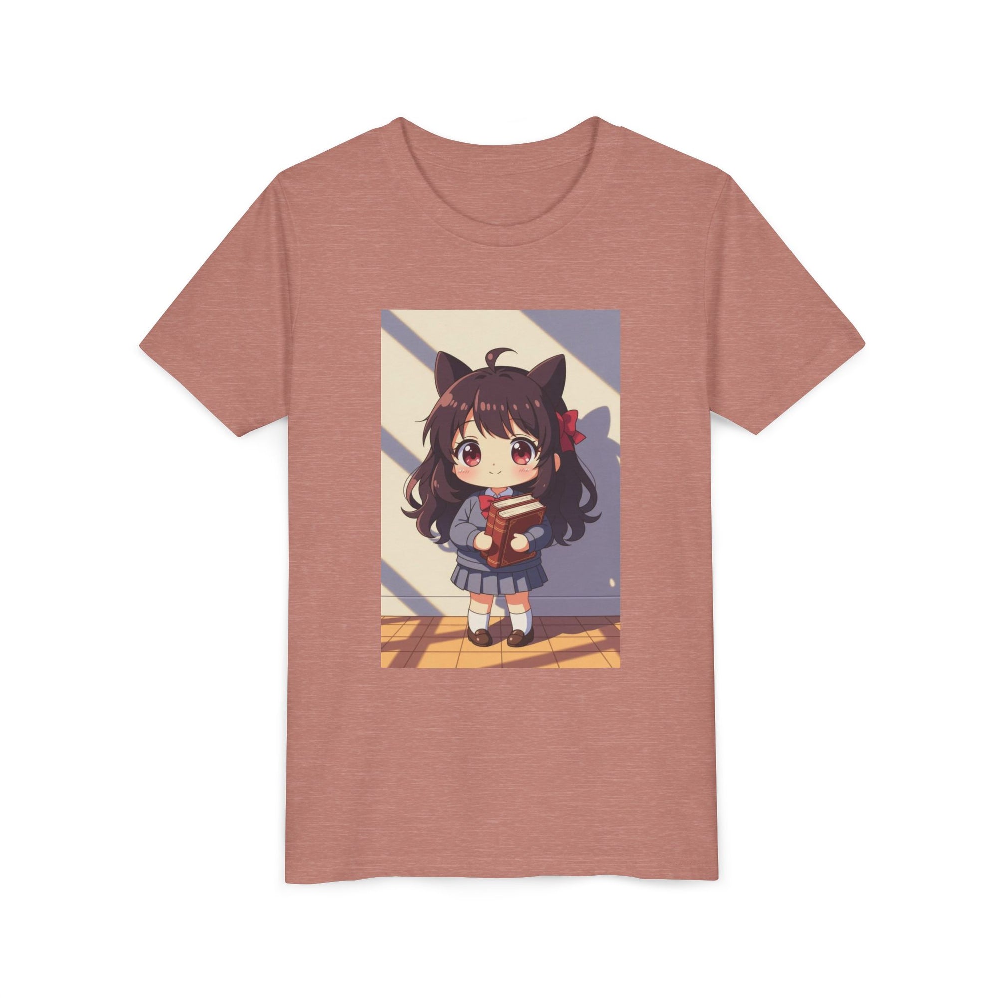Bunny Bookworm Adventures: The Cute Anime Cat Girl Youth Tee, Kawaii T-Shirt, Teen Fashion, Gift for Anime Lovers, Summer Outfit, Playful Casual Wear