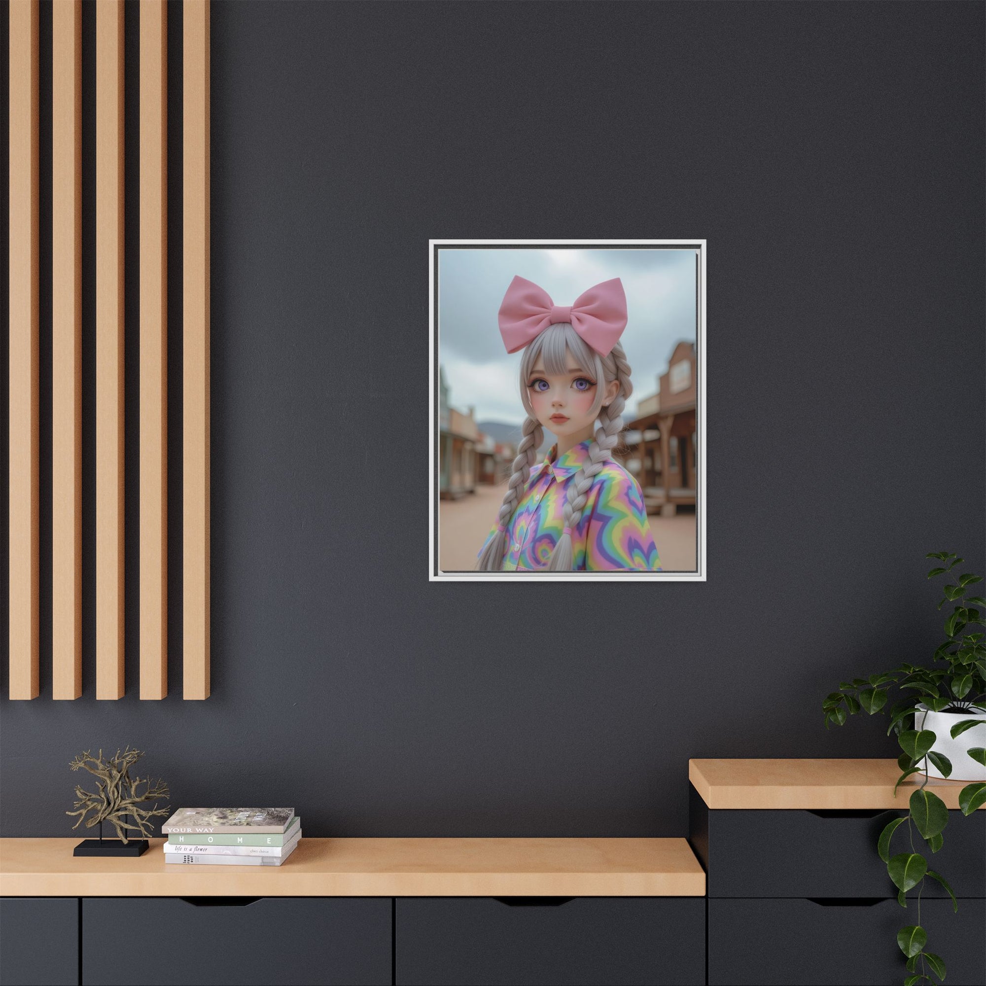Kawaii Girl Limited Edition Colorful Framed Art Print, Whimsical Wall Decor, Gift for Her, Cute Home Decor, Kids Room Wall Art, Boho Aesthetic