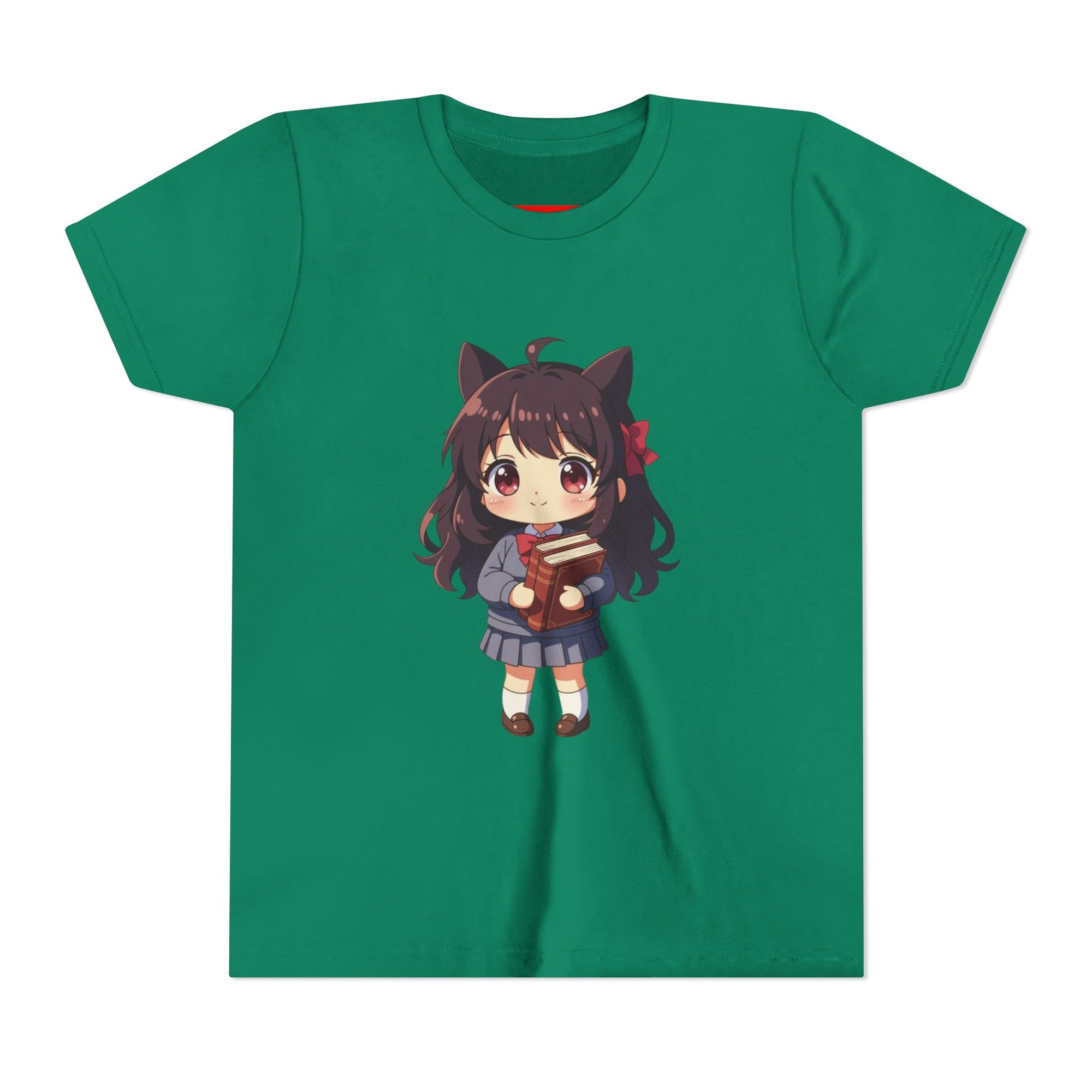Bunny Bookworm Adventures: The Cute Anime Cat Girl Youth Tee, Kawaii T-Shirt, Teen Fashion, Gift for Anime Lovers, Summer Outfit, Playful Casual Wear